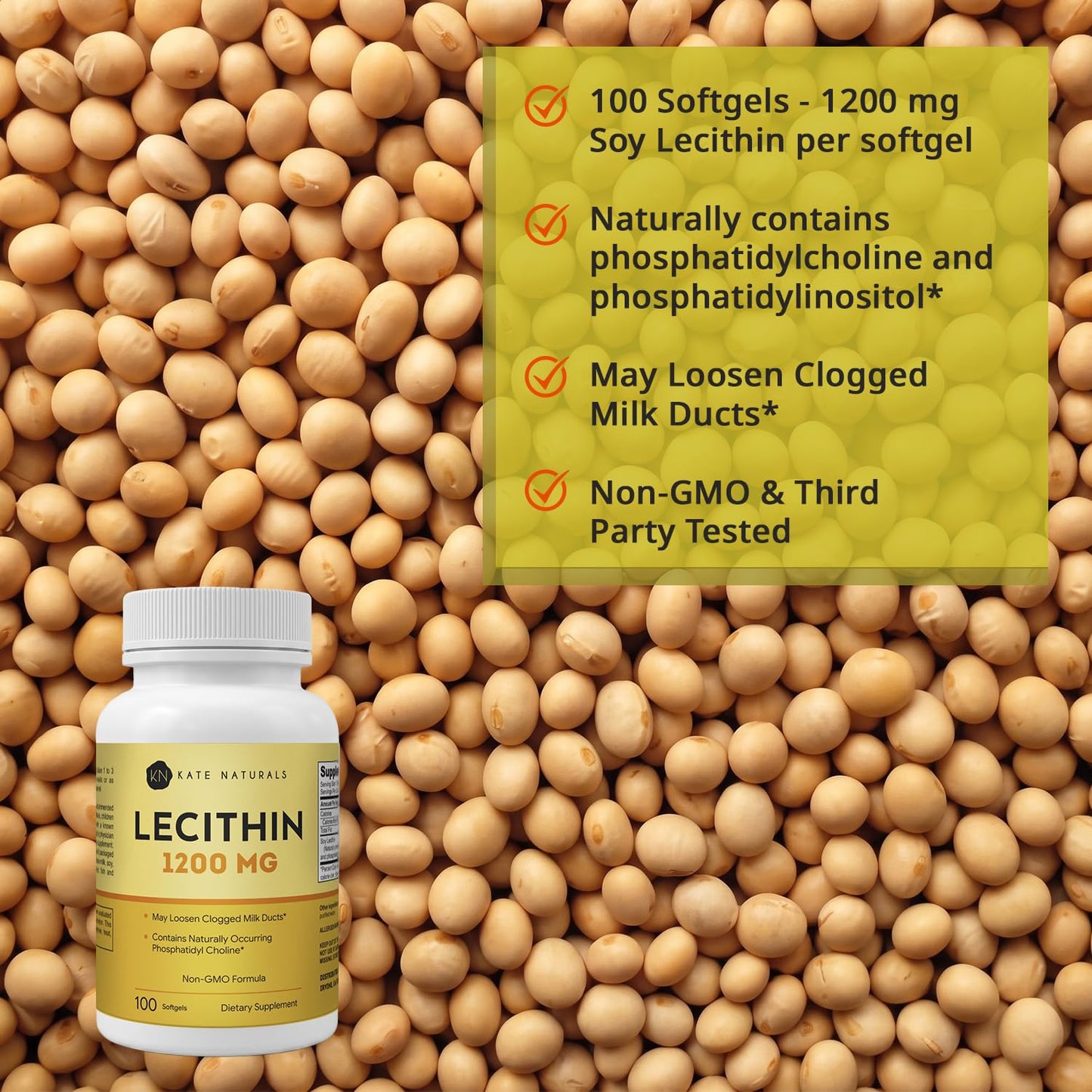 Kate Naturals Soy Lecithin 1200mg Softgels, 100 Count