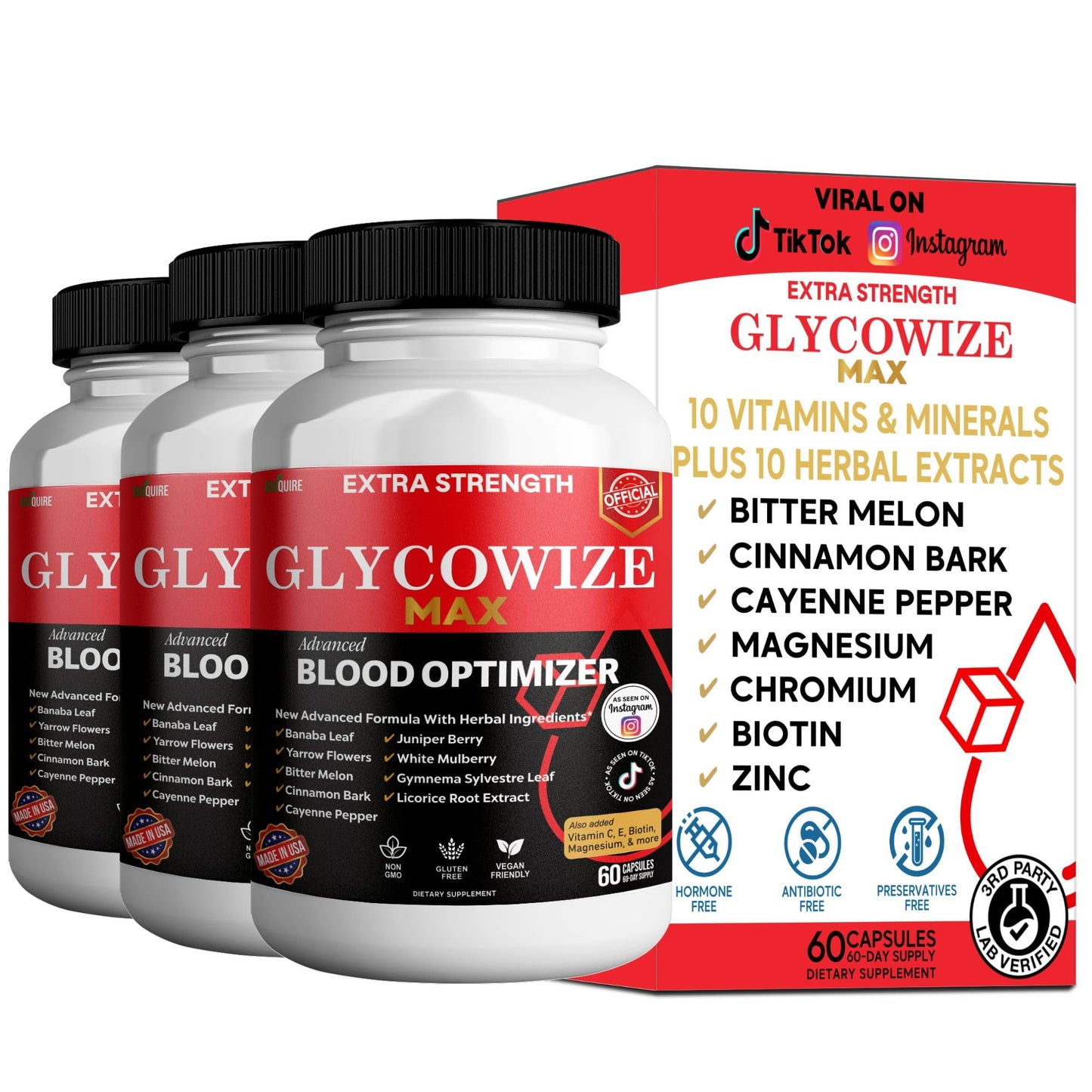 BIOQUIRE Glycowize Max Extra Strength Blood Optimizer Capsules, 60 Capsules