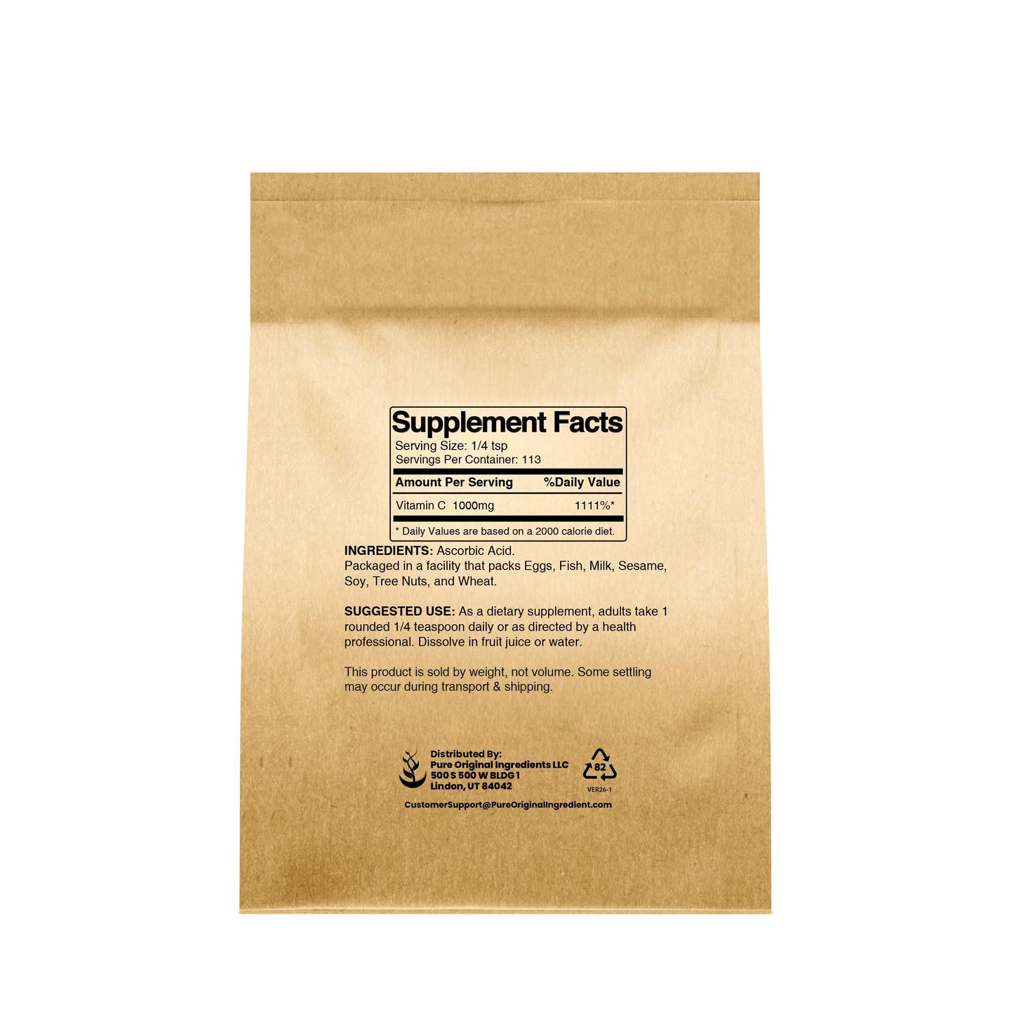 PURE ORIGINAL INGREDIENTS Vitamin C Powder, 4 oz