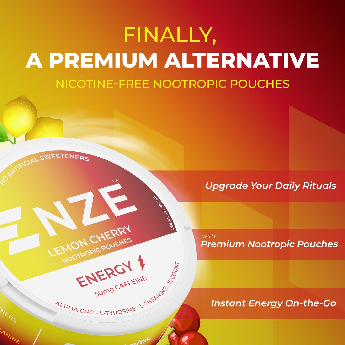 NZE Caffeine Nootropic Caplets Lemon Cherry, 5 Pack