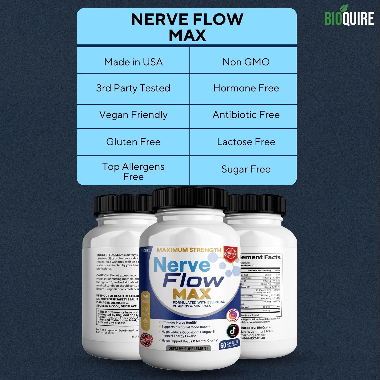 BIOQUIRE Nerve Flow MAX Dietary Supplement Capsules, 60 Capsules