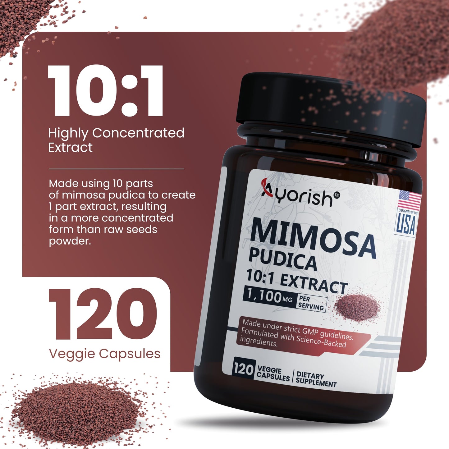 Ayorish Mimosa Pudica 10:1 Extract 1100mg Per Serving, 120 Veggie Capsules
