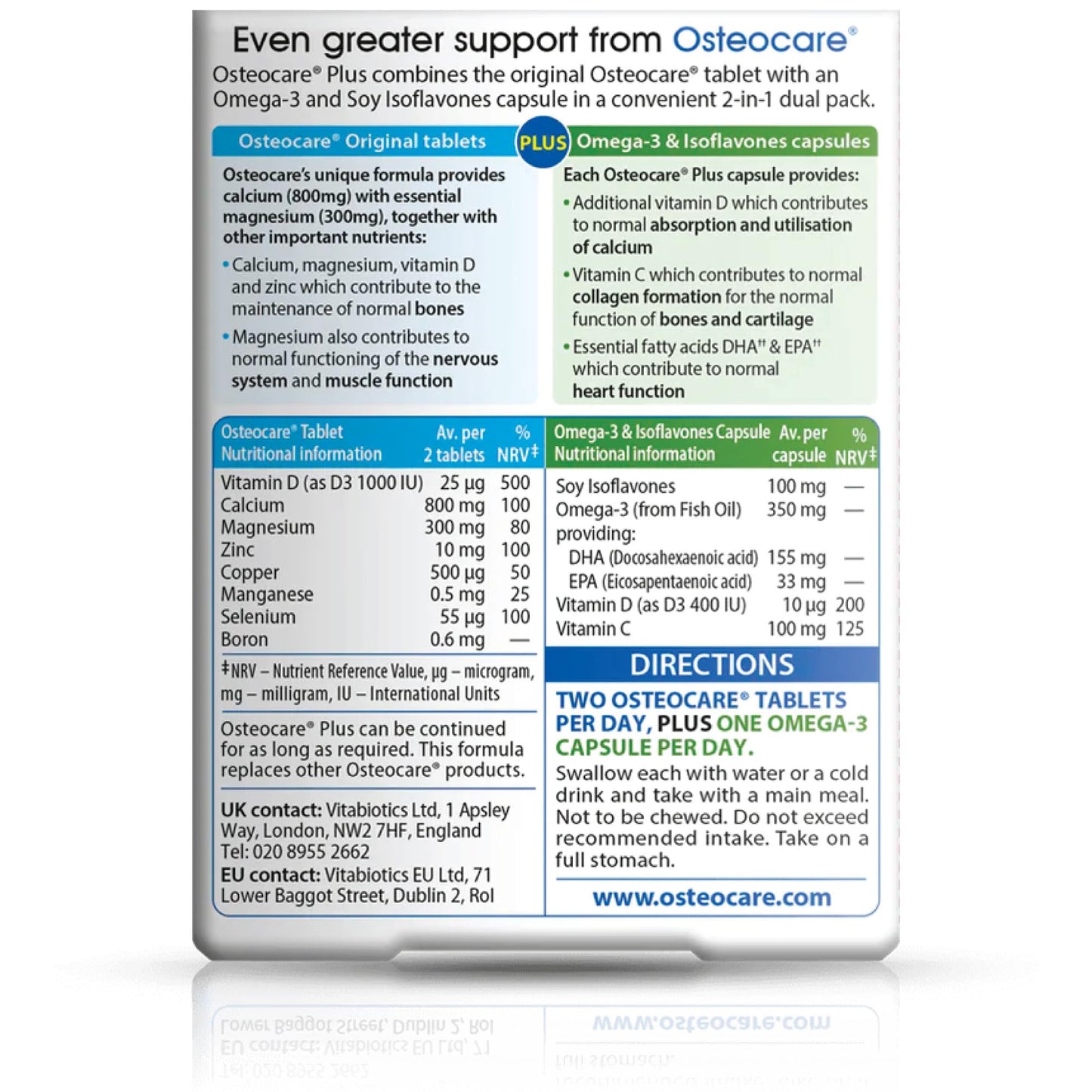 Osteocare Plus 2-in-1 Formula - Calcium 800mg with Vitamin D3, Magnesium, Zinc, and Omega-3, 90 Capsules