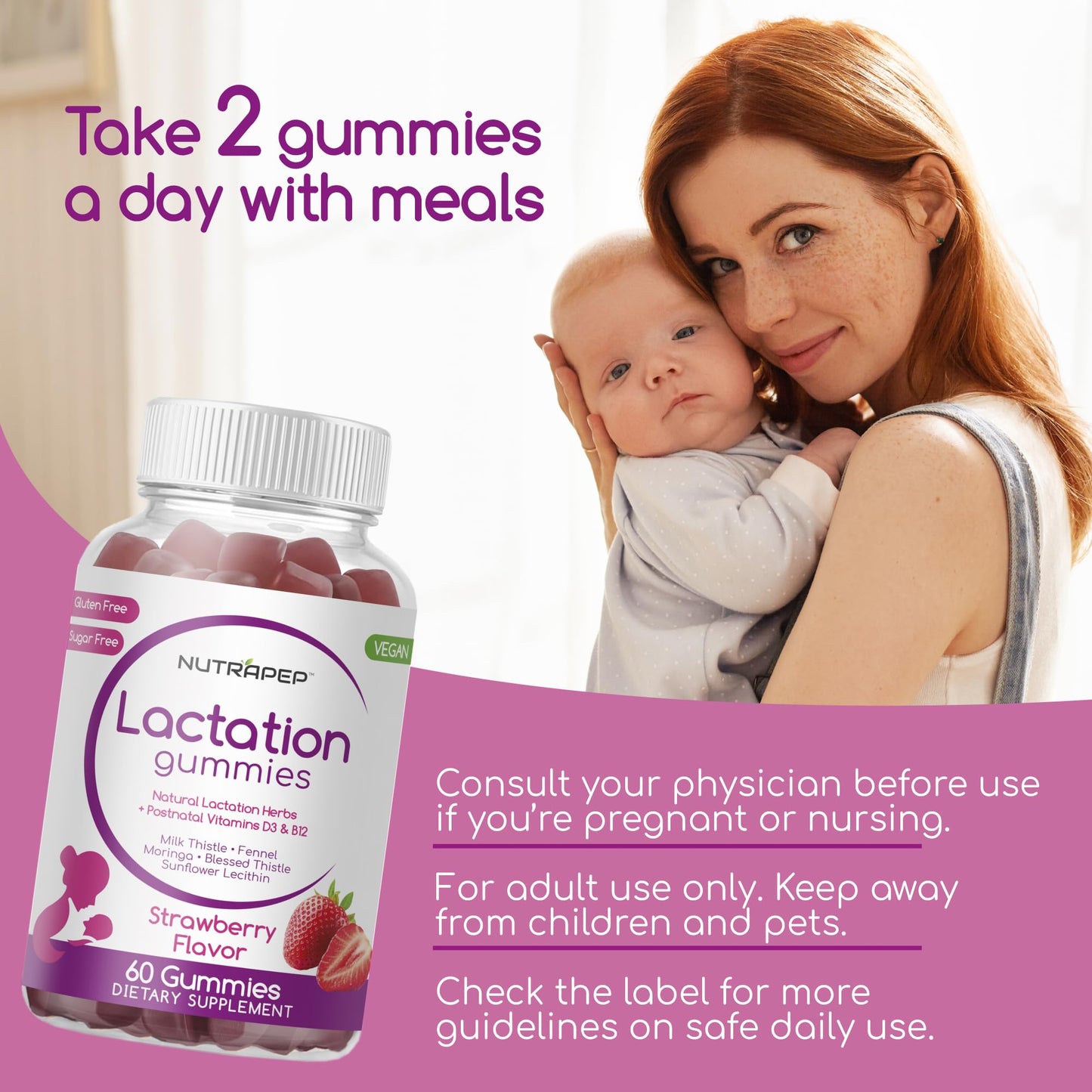 NutraPep Lactation and Postnatal Support Gummies, 60 Count