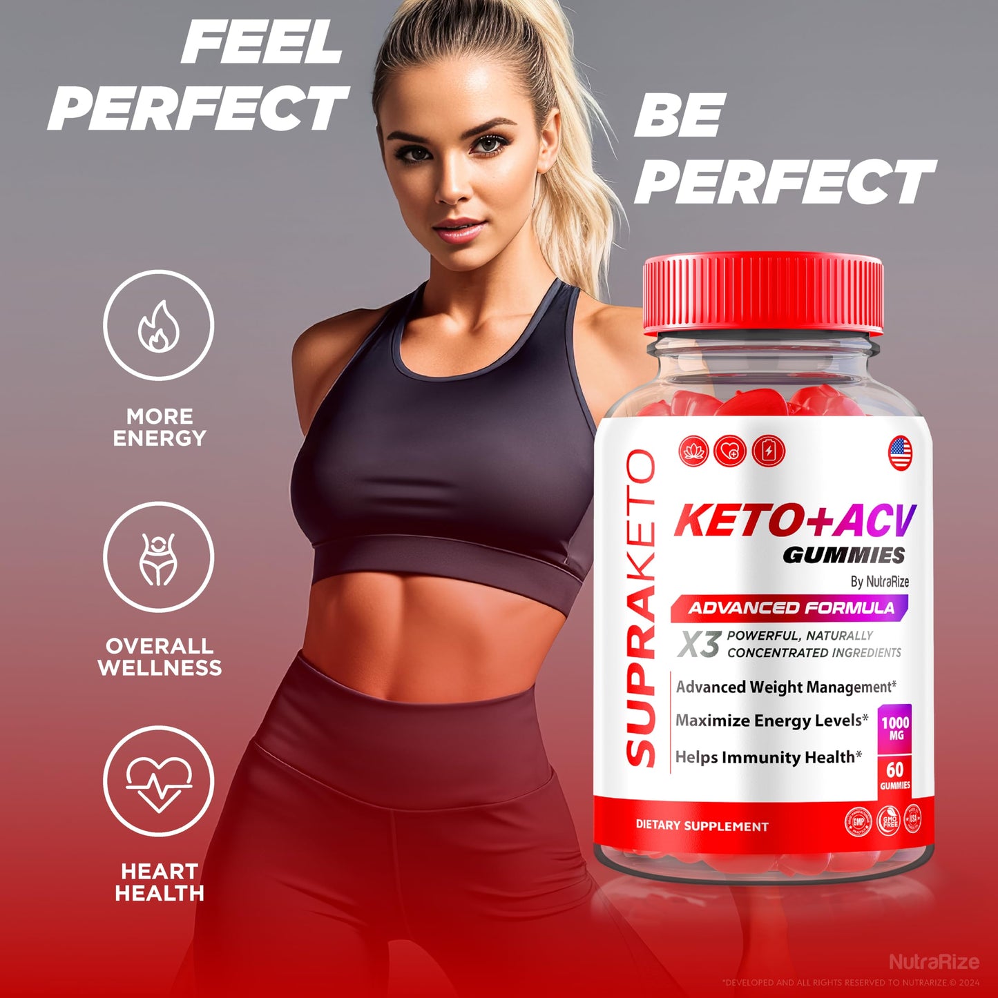NutraRize Supra Keto ACV Gummies, 180 Gummies