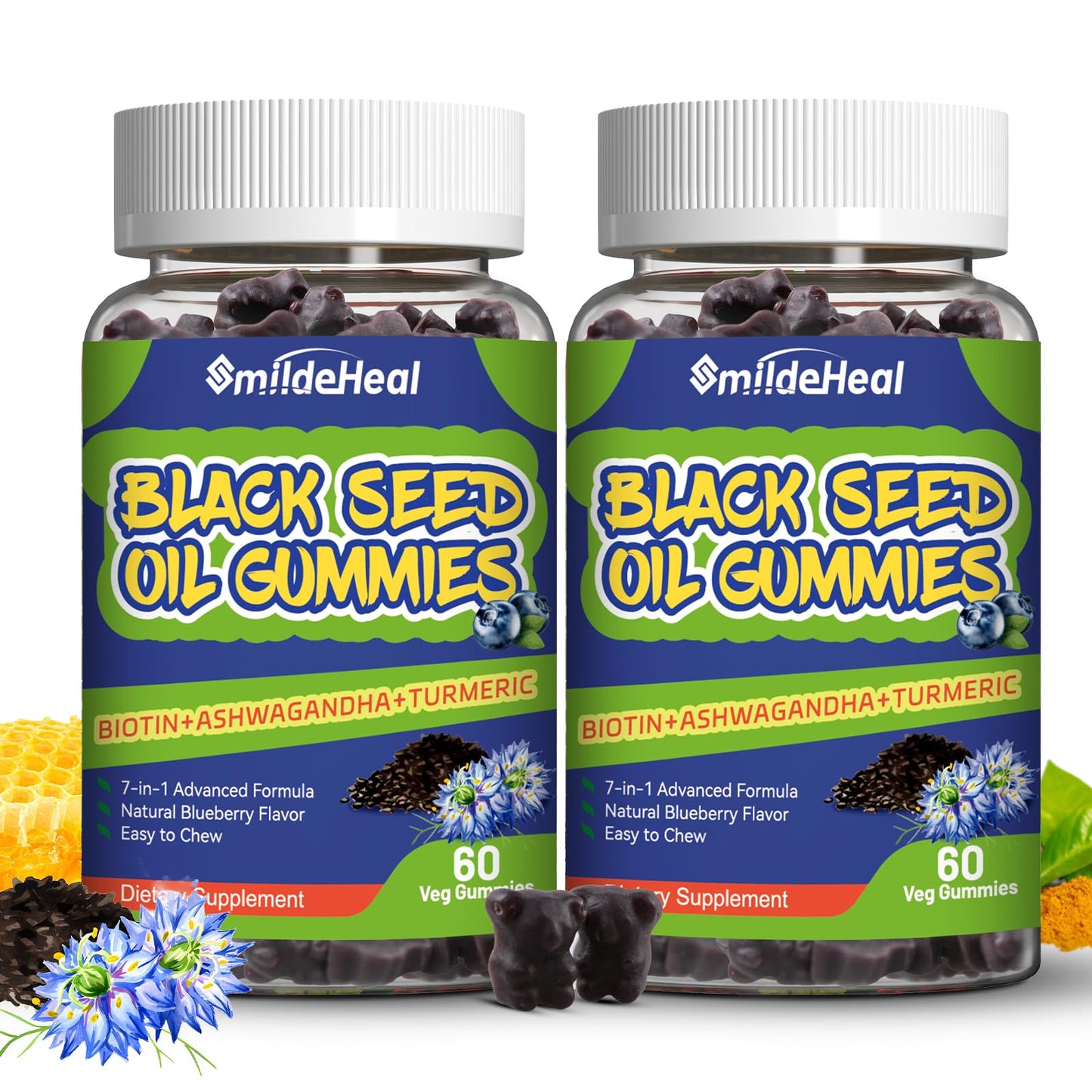 SmildeHeal Black Seed Oil Gummies, Organic Black Cumin Seed Oil, 500mg, Vegan, 120 Gummies