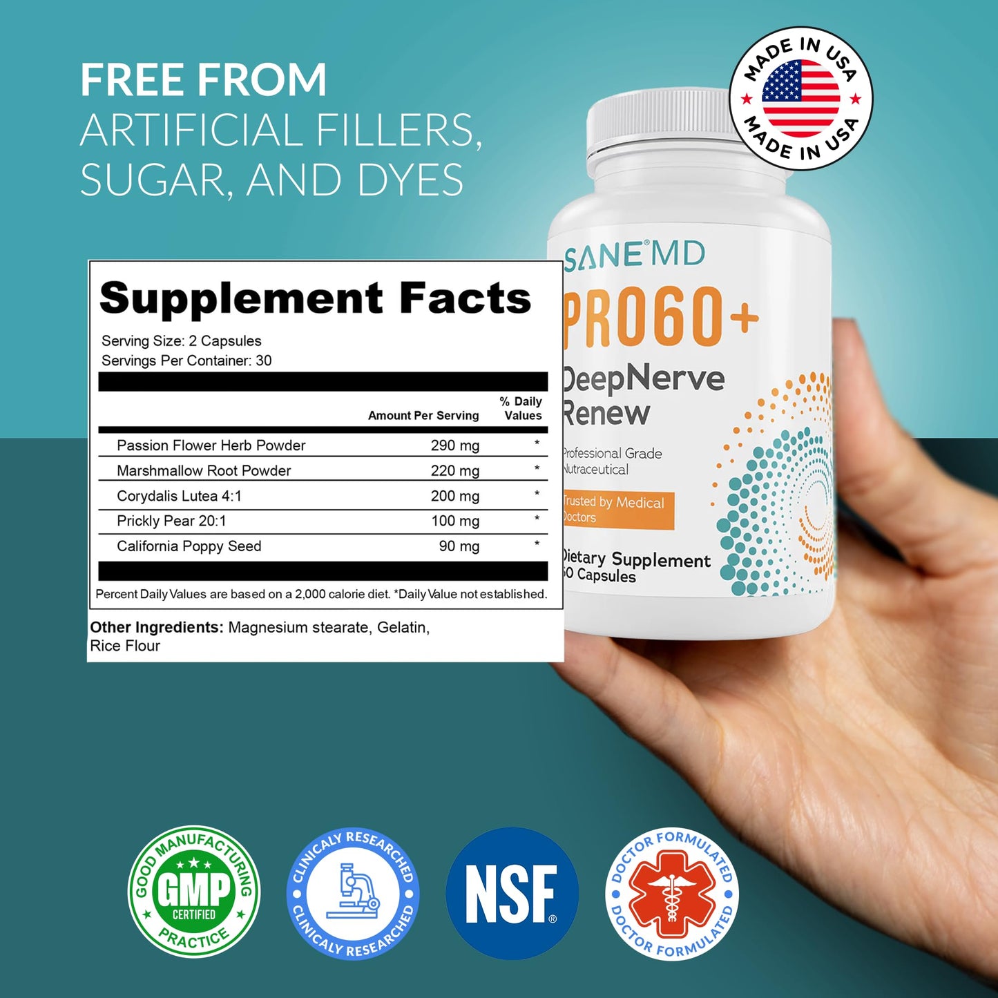 SANE PRO60+ DeepNerve Renew Nerve Support Supplement Capsules, 60 Count