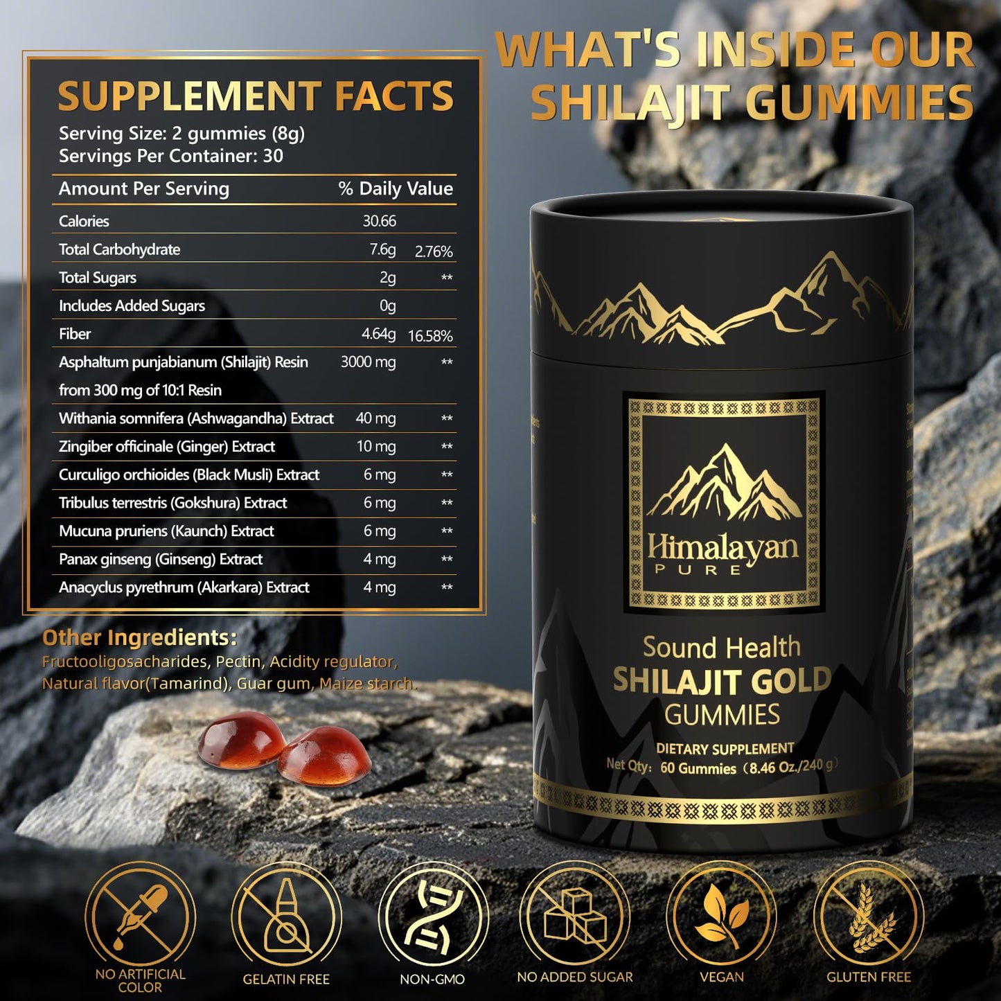 Sound Health Plus Shilajit Gold Gummies with Ashwagandha & Gokshura 60 Gummies
