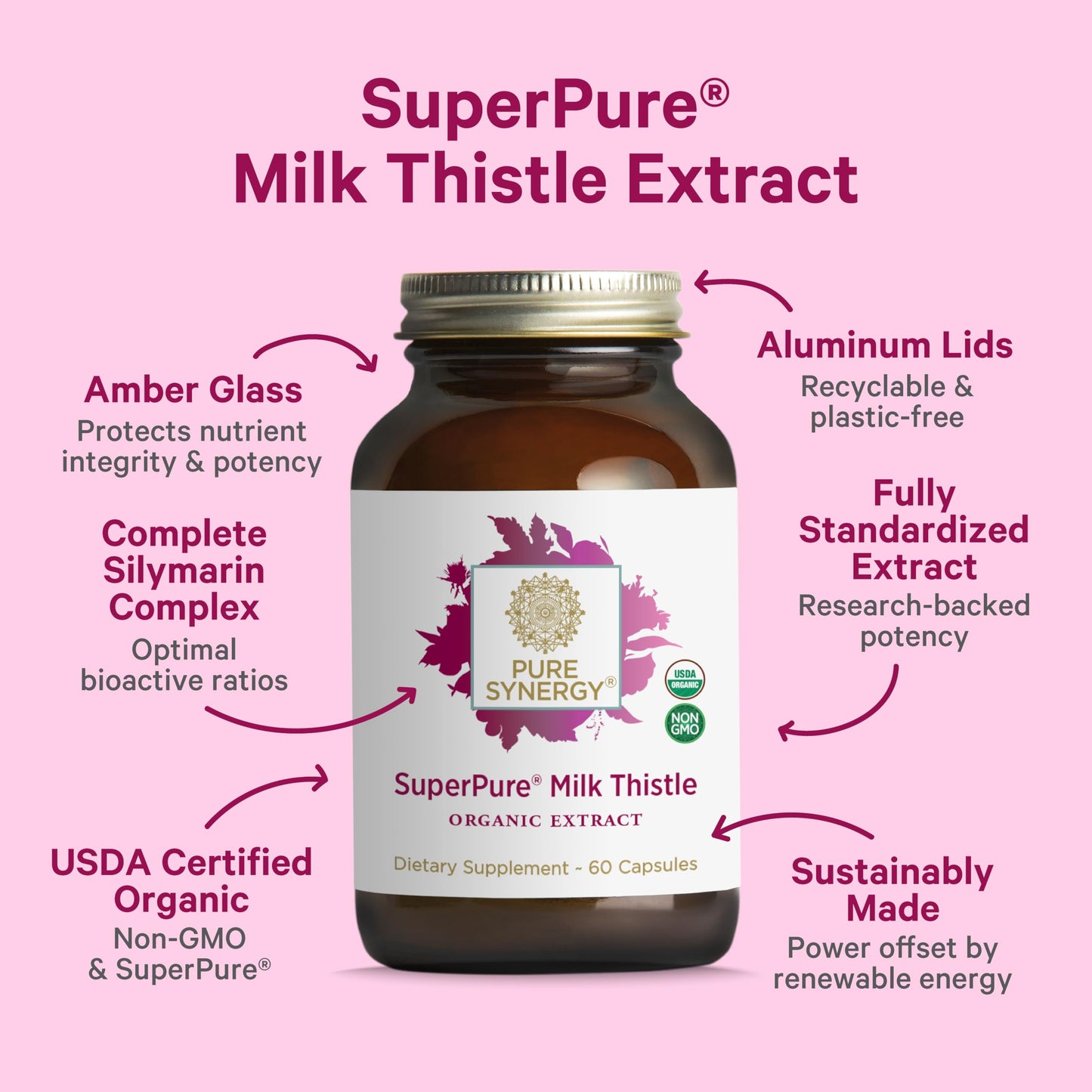 PURE SYNERGY Milk Thistle Extract SuperPure Capsules, 60 Count
