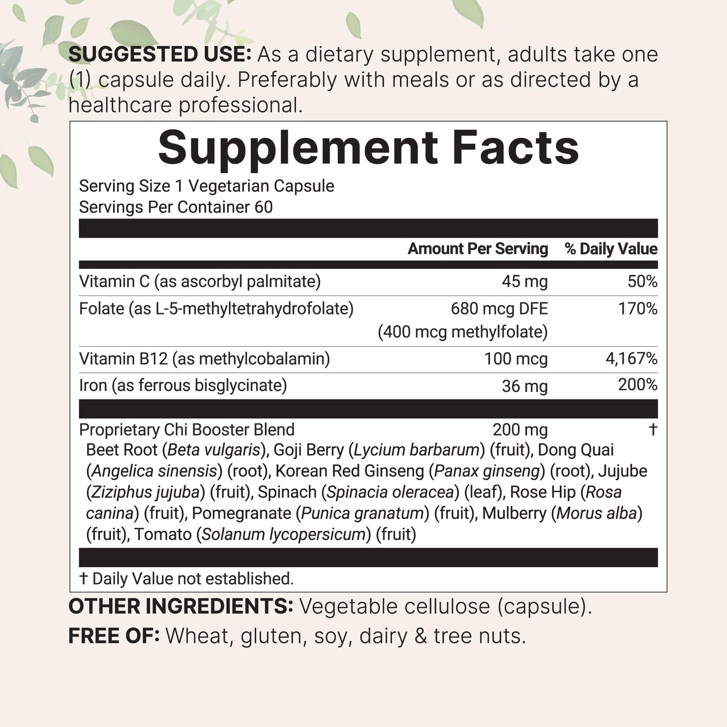Micro Ingredients Blood Booster+ Iron Supplement Capsule 60 Count