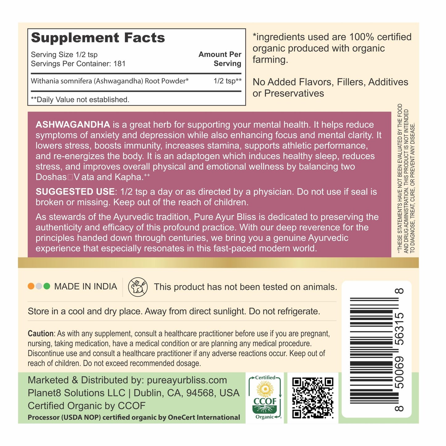 PureAyurbliss Ashwagandha Powder, 16 oz