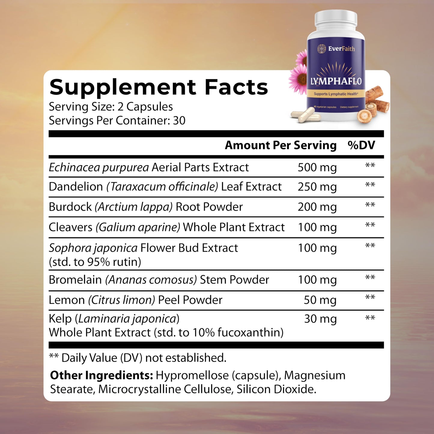 EVERFAITH LymphaFlo Lymphatic Drainage Supplement - Lymph System Support Capsules 60