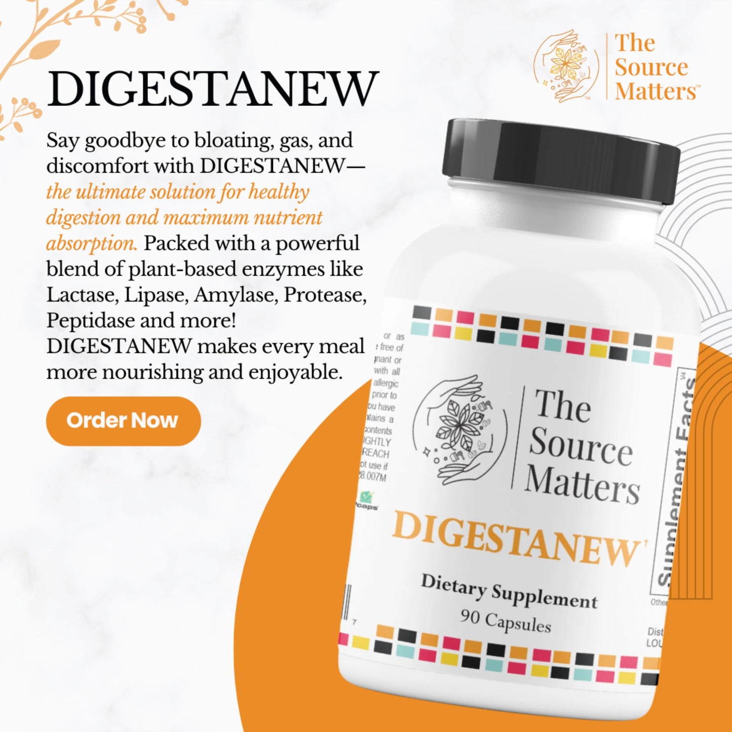 THE SOURCE MATTERS DIGESTANEW Digestive Enzyme Supplement Capsule, 90 Count