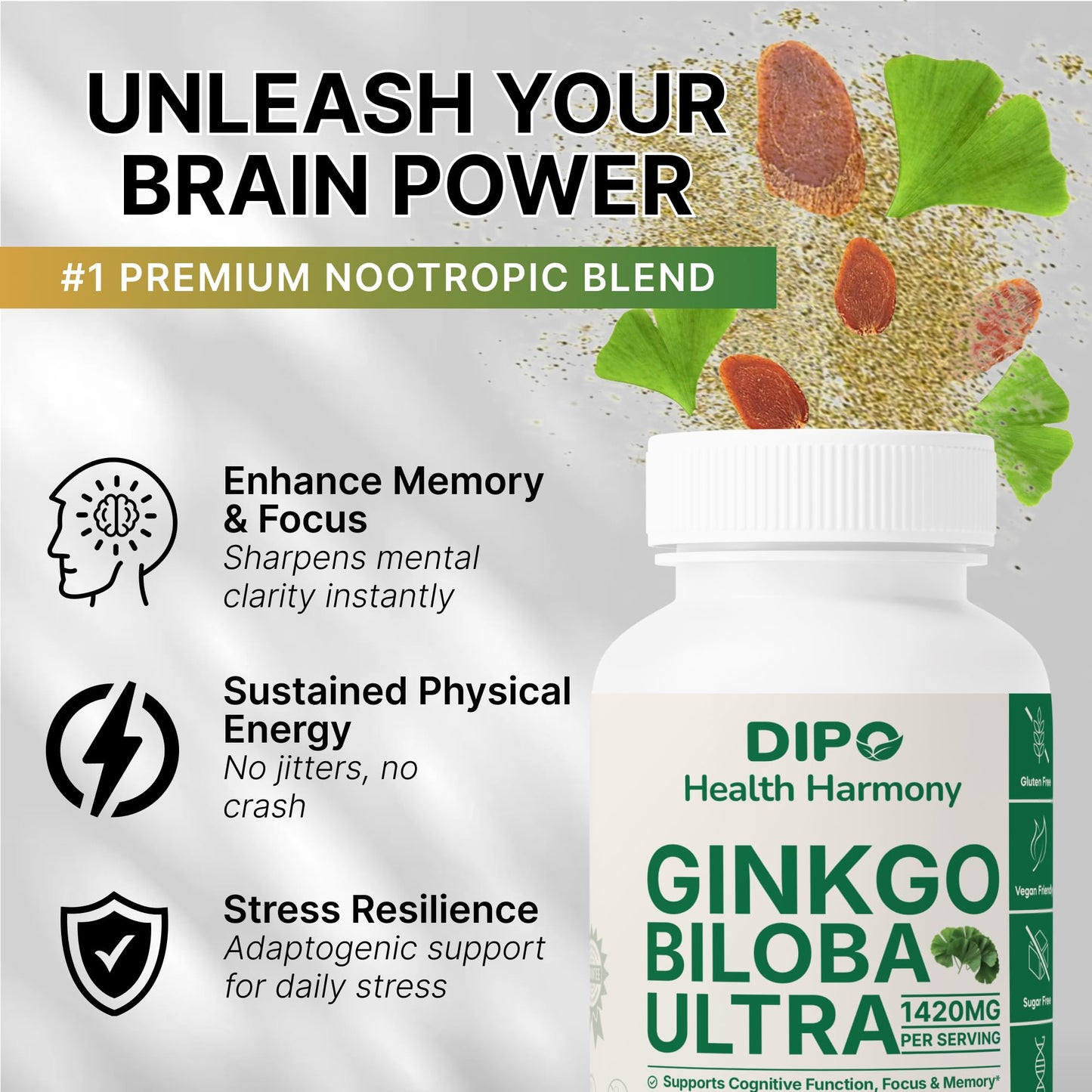 DIPO HEALTH HARMONY Ginkgo Biloba Ultra Extra Strength Capsules, 60 Count