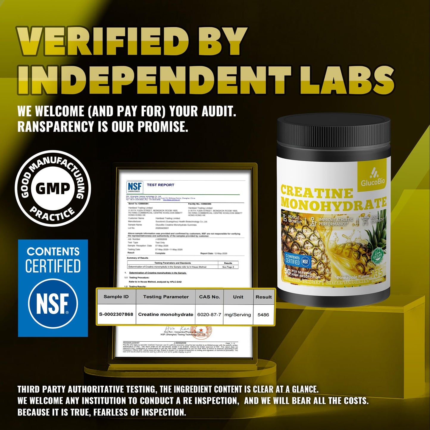 GlucoBio Creatine Monohydrate Gummies 135 Count