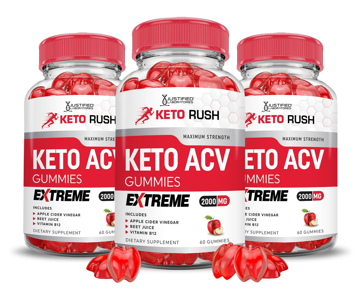 Justified Laboratories Keto Rush Keto ACV Gummies Extreme 2000MG Gummy, 180 Count