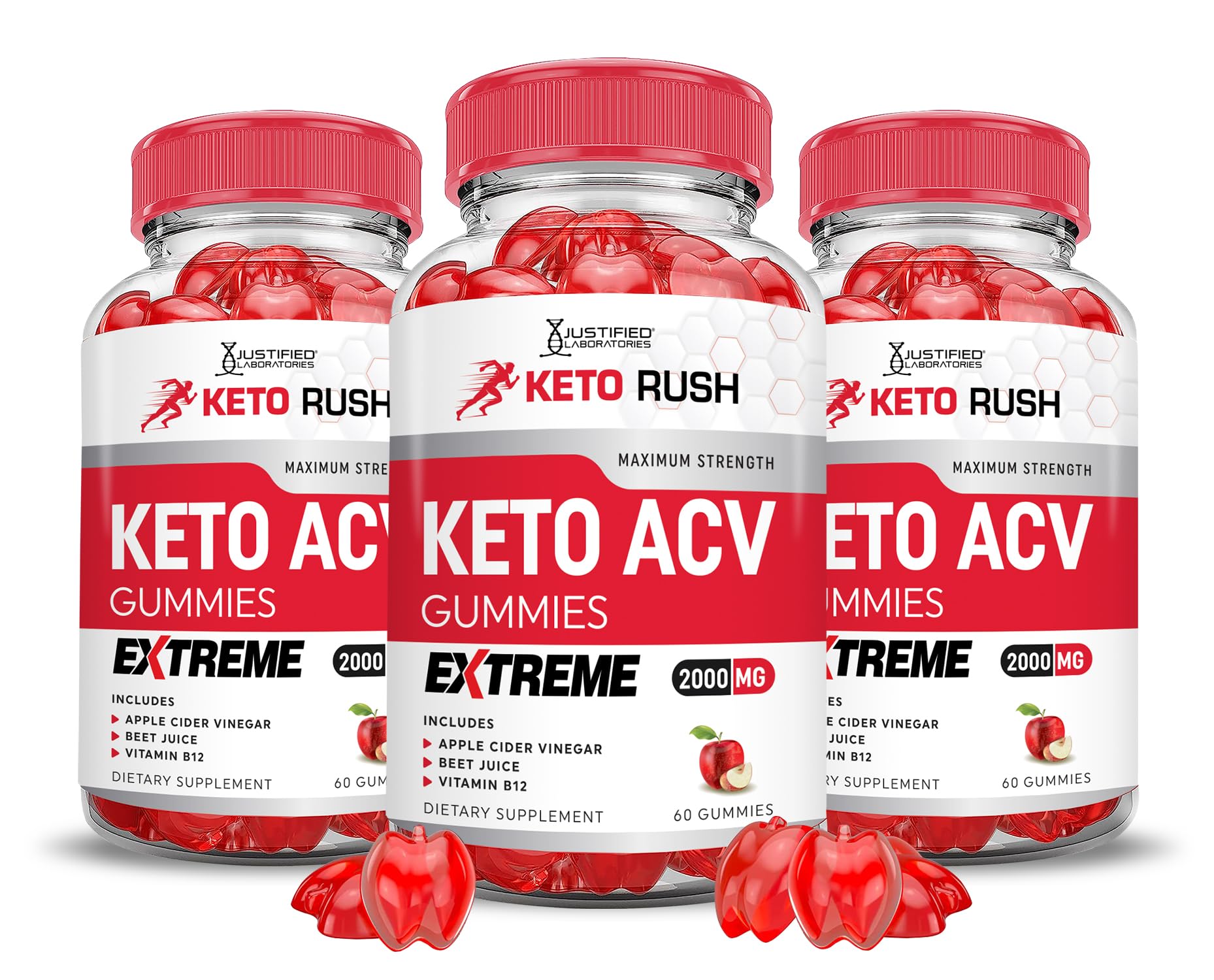 Justified Laboratories Keto Rush Keto ACV Gummies Extreme 2000MG Gummy, 180 Count