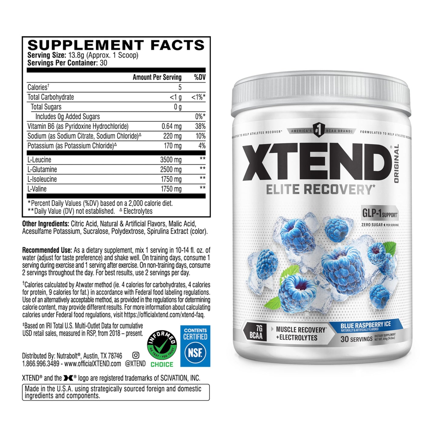 Xtend Original BCAA Powder with Zero Sugar, 7g BCAA, 30 Servings, 13.2 Ounce