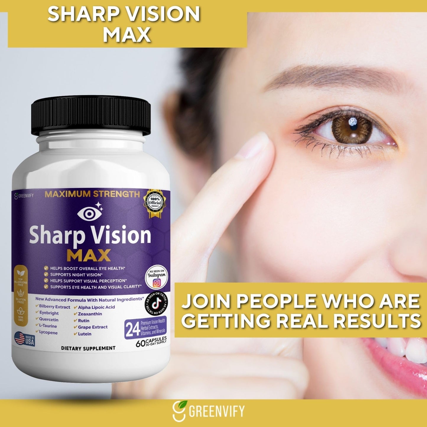 GREENVIFY Sharp Vision Max Eye Health Supplement Capsules, 60 Count