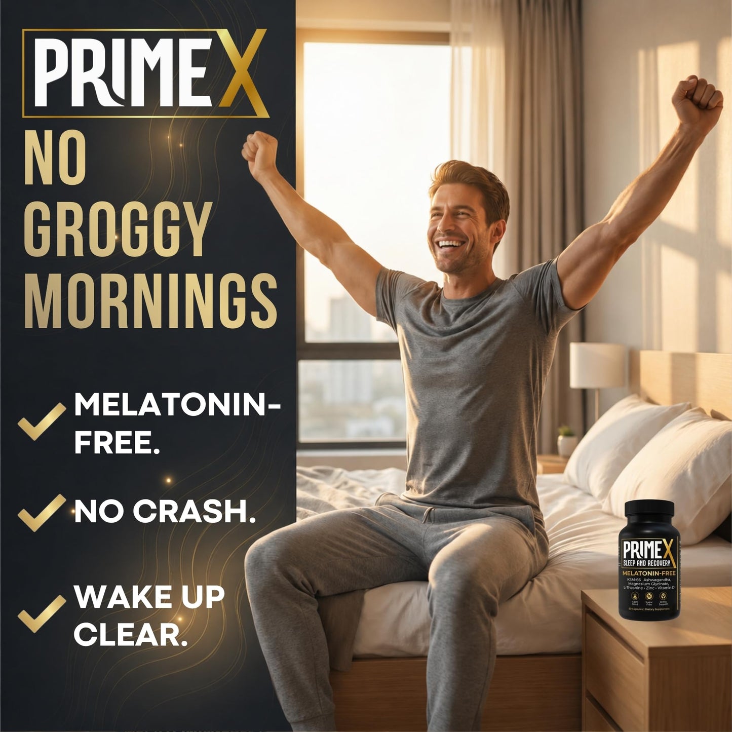 PrimeX Sleep and Recovery Sleep Aid Without Melatonin Capsules, 60 Capsules