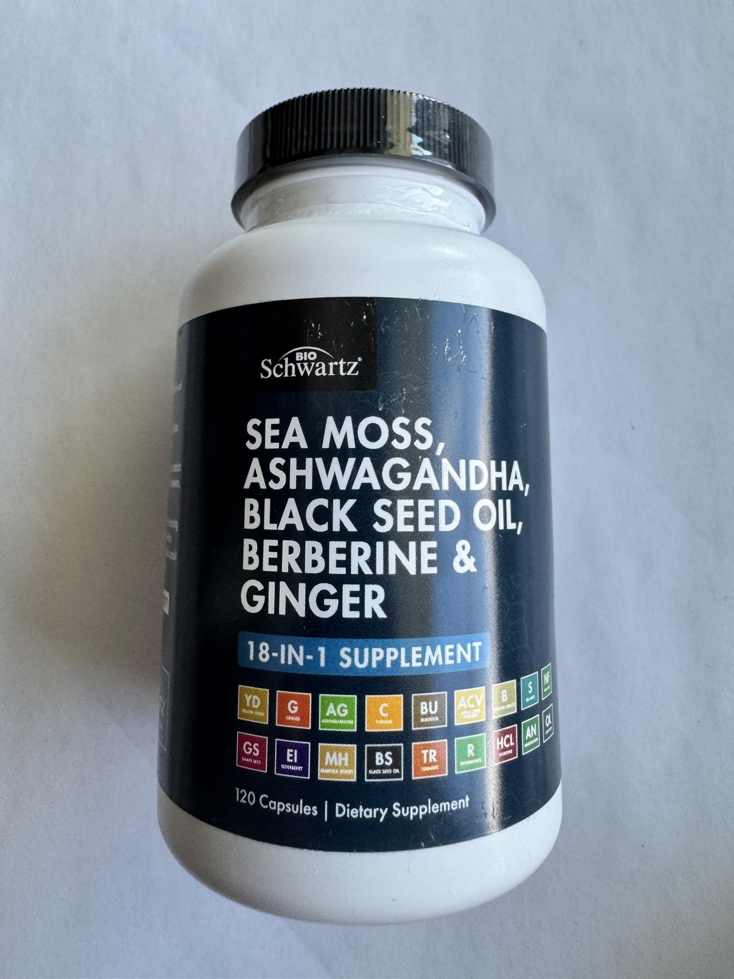 BioSchwartz Sea Moss Black Seed Oil Ashwagandha Ginger Supplement with Turmeric Berberine HCI Burdock Bladderwrack Resveratrol Elderberry Manuka Honey Apple Cider Vinegar ACV Capsules, 120 Count