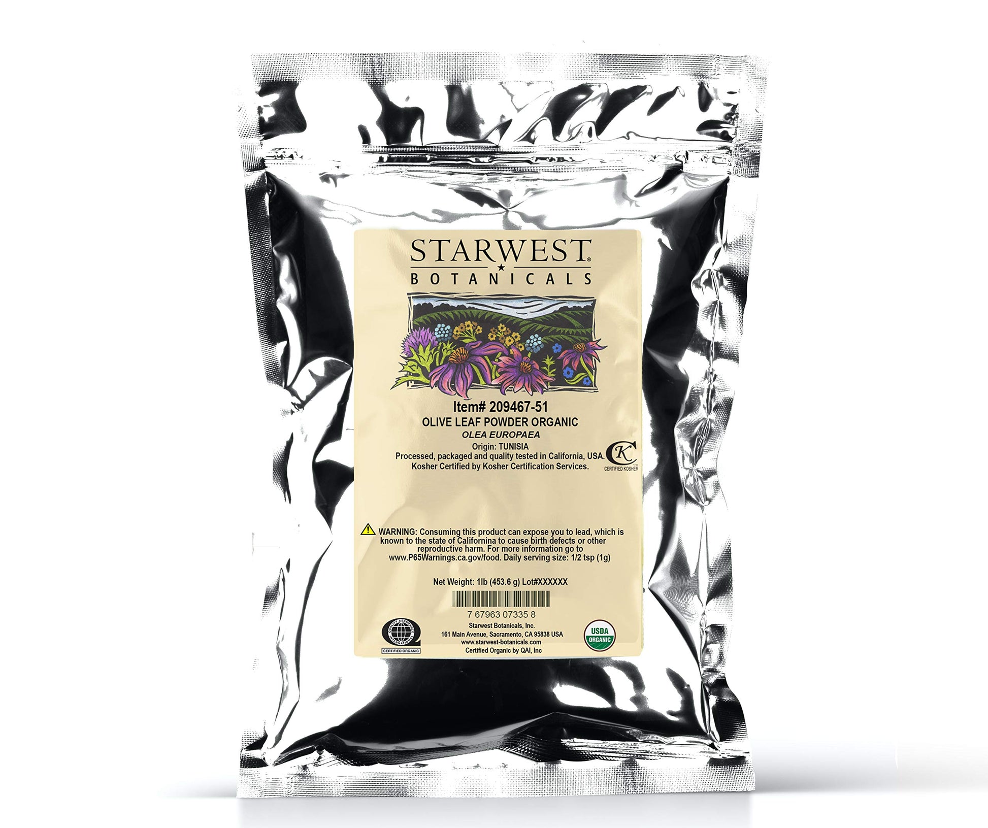 Starwest Botanicals Organic Olive Leaf Powder, 16 oz