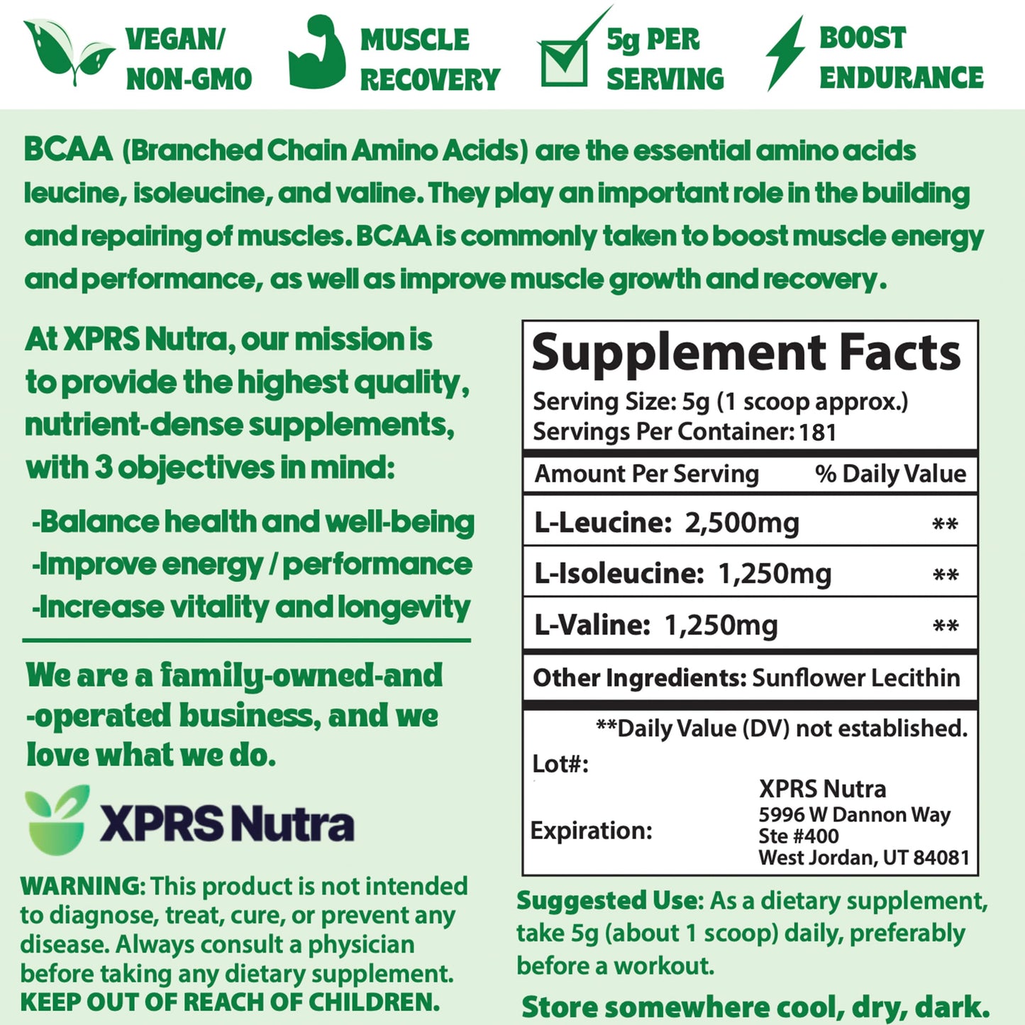 XPRS Nutra BCAA Powder 32 Servings