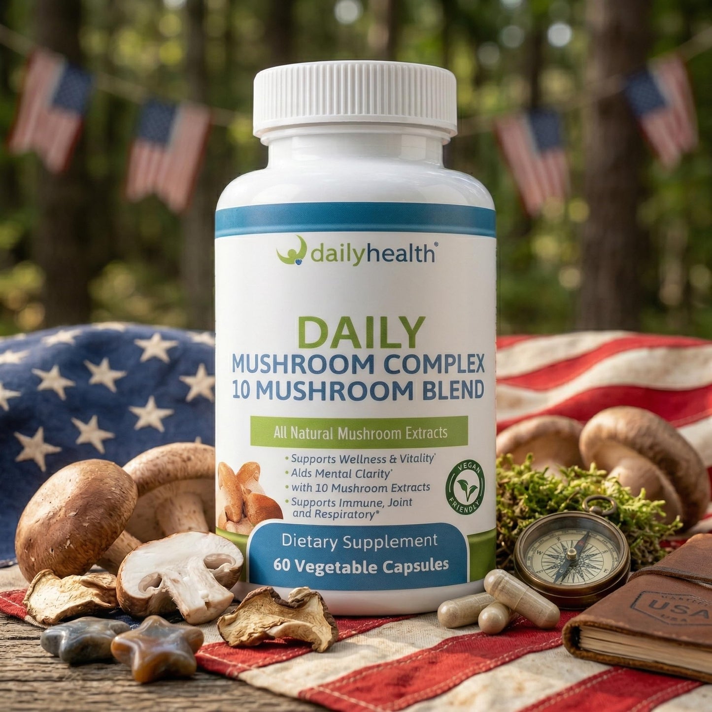 Daily Health 10 Mushroom Blend Complex All Natural Extract Vegan Friendly 180 Veg Capsules