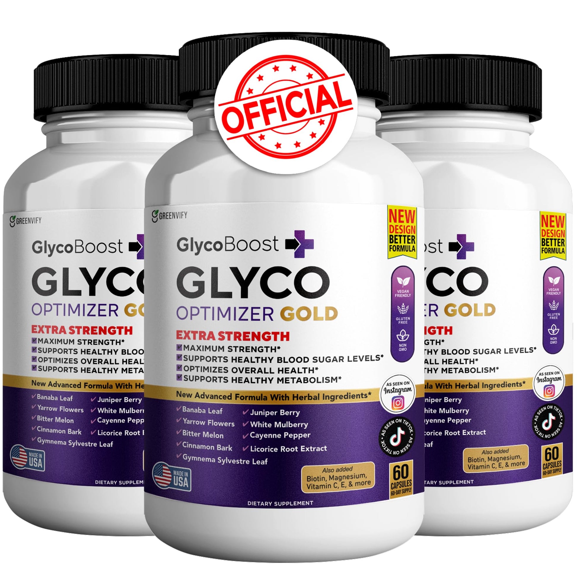 GREENVIFY Glycoboost Glyco Optimizer Gold All Natural Formula Capsules 180 Capsules