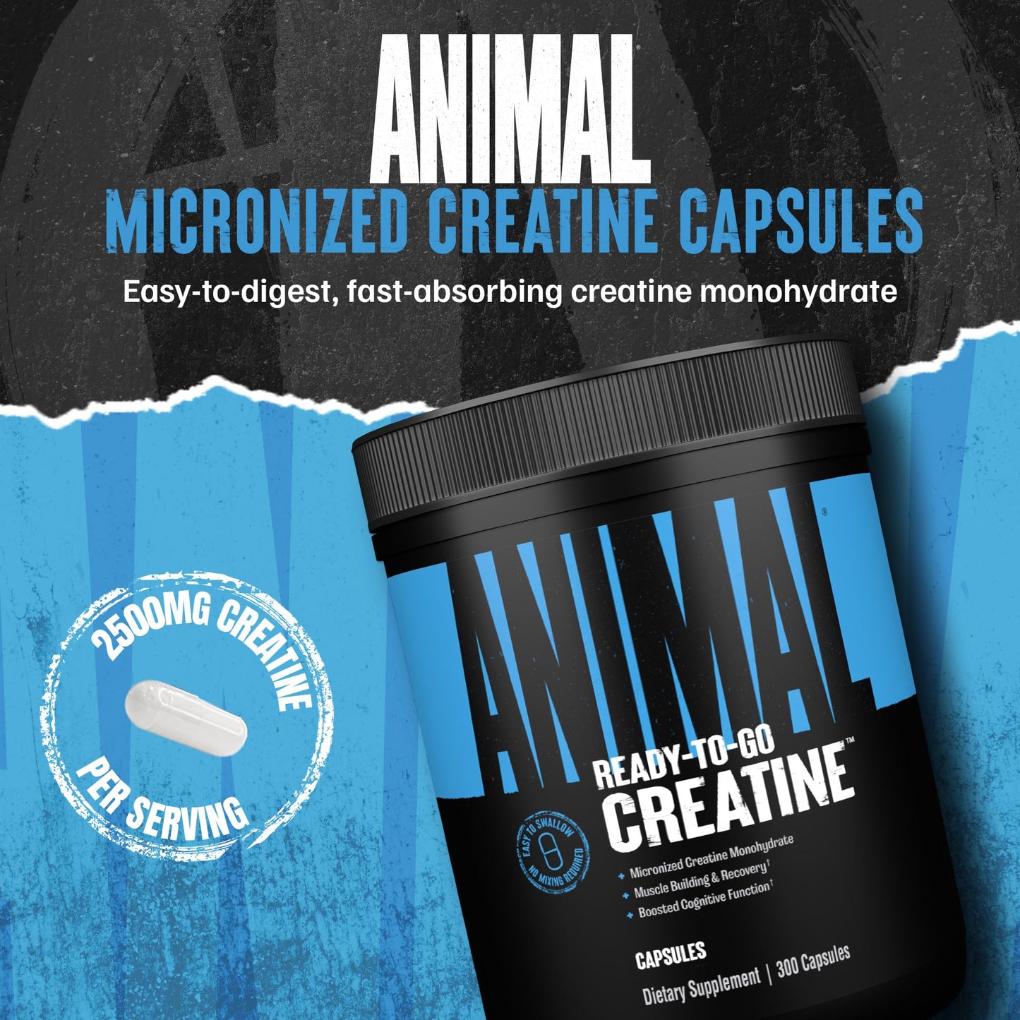 Animal Micronized Creatine Monohydrate Capsules, 300 Count