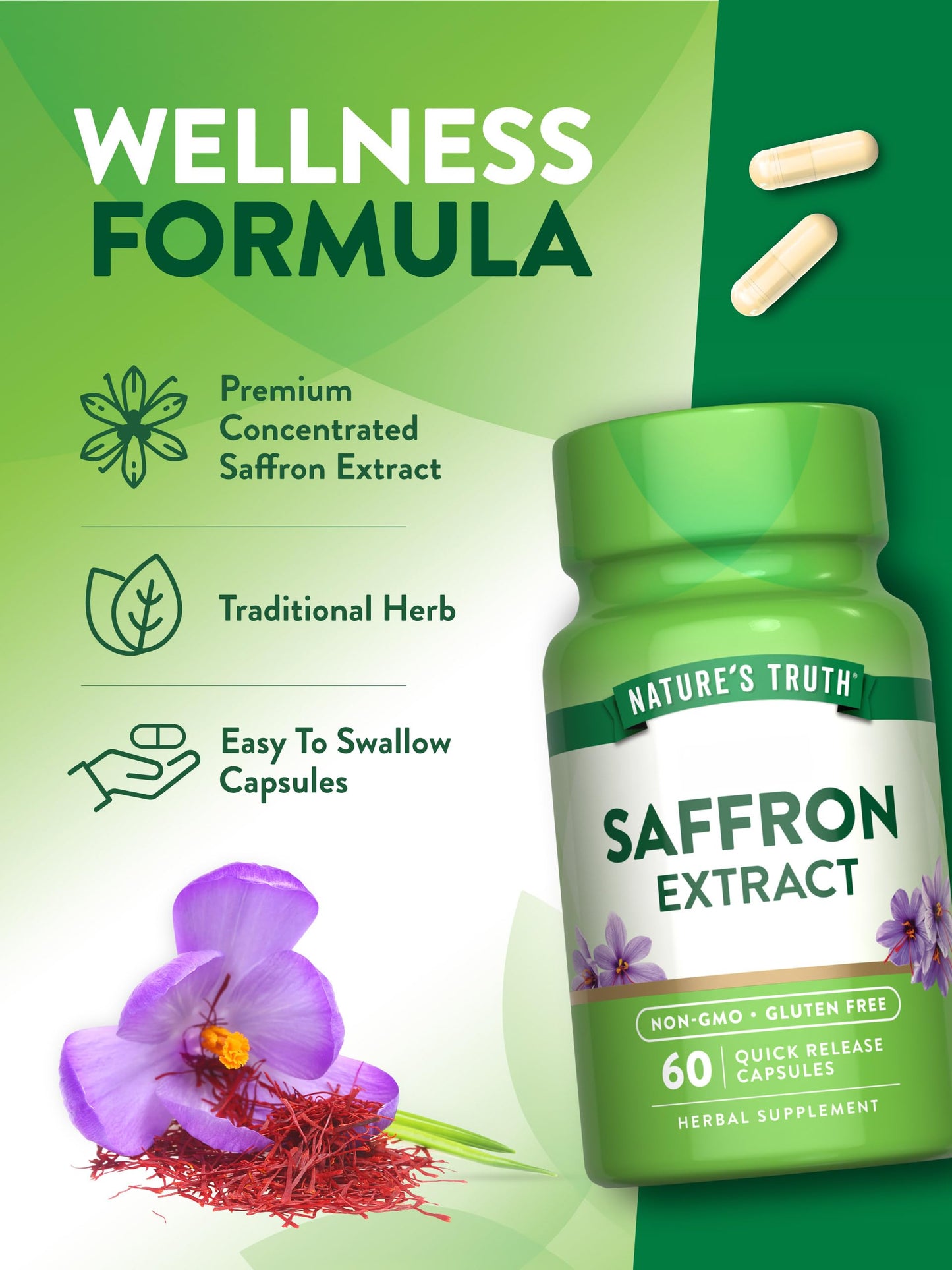 Nature's Truth Saffron Extract Supplement Concentrated Capsules 60 Count