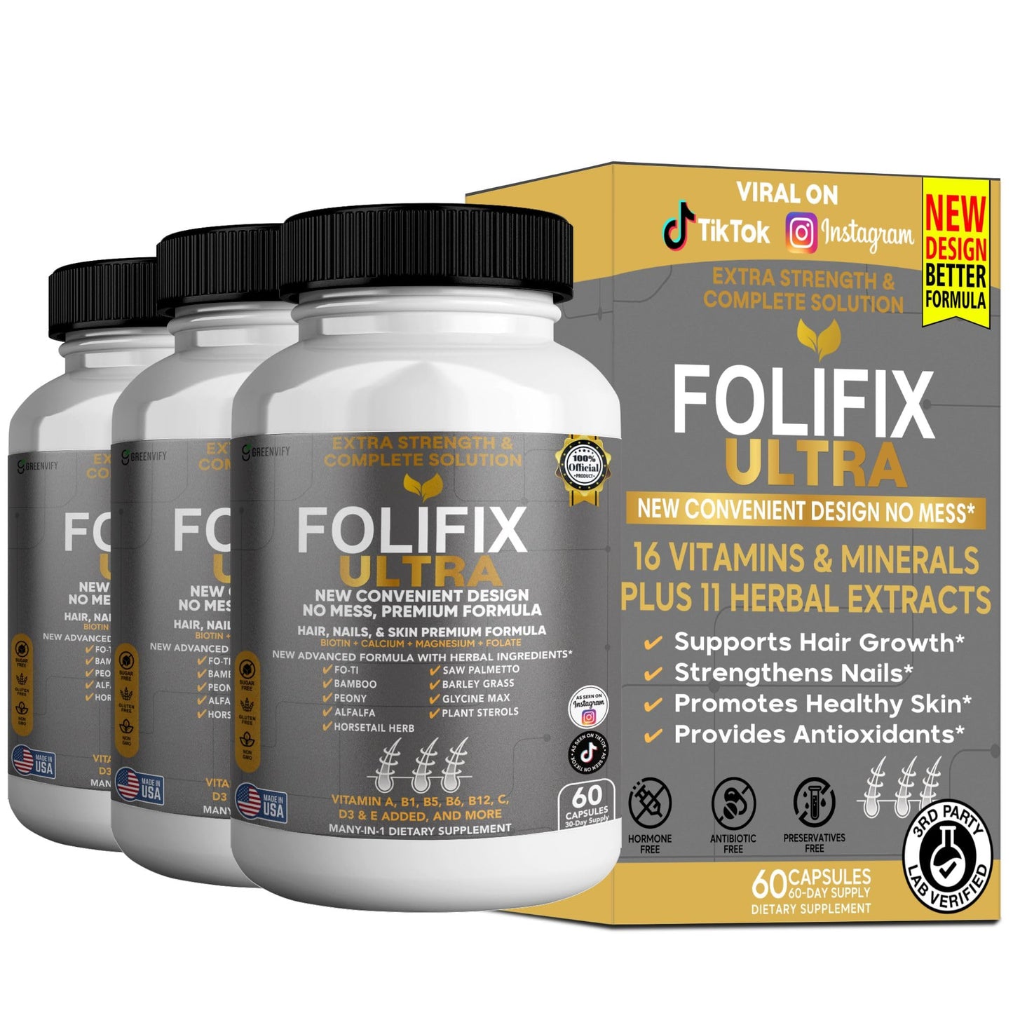 GREENVIFY FoliFix Ultra Hair, Nails & Skin Supplement 60 Capsules
