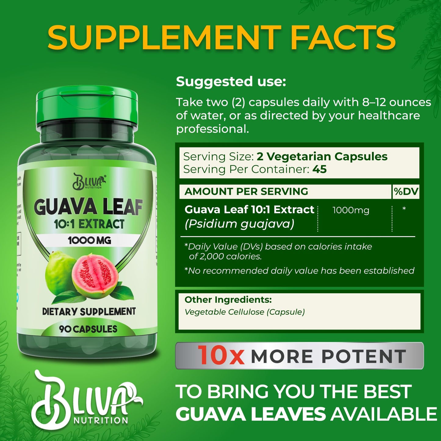 BLIVA NUTRITION Guava Leaf Extract Capsules 90 Capsules