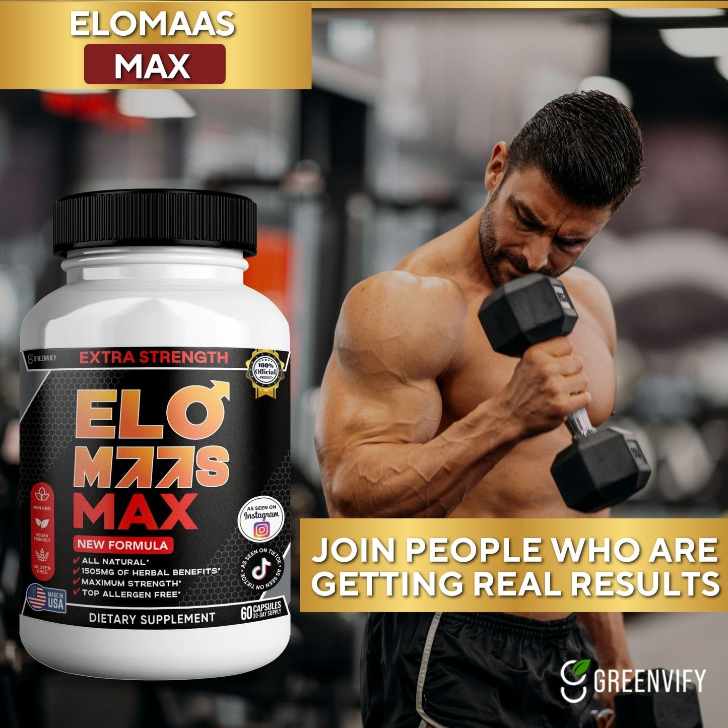 GREENVIFY ELO MAAS MAX Dietary Supplement, Herbal Blend, Organic Maca Root, Non-GMO, Vegan, Gluten Free, 60 Capsules