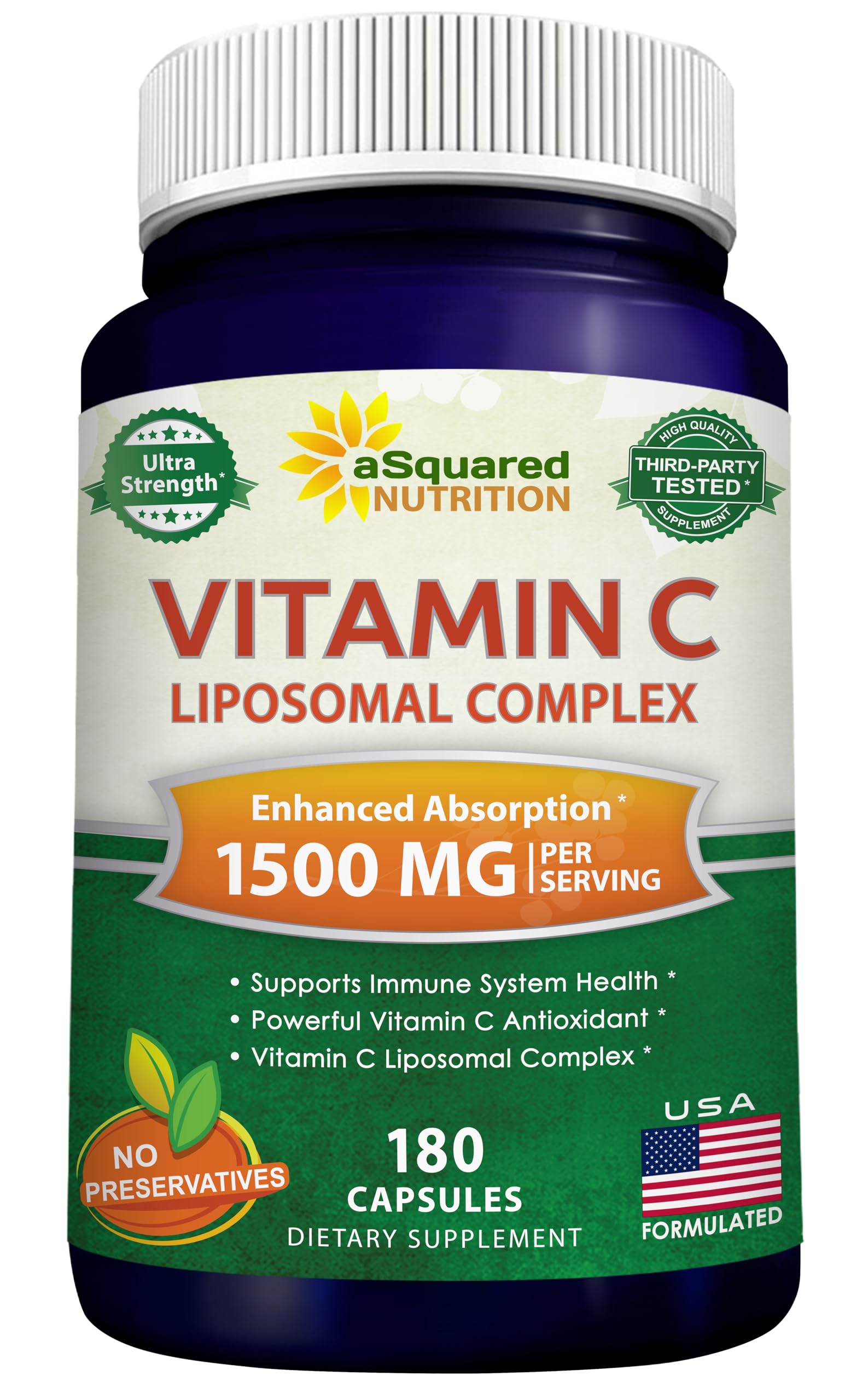 aSquared Nutrition Vitamin C Liposomal Complex 1500mg Capsules 180 Count