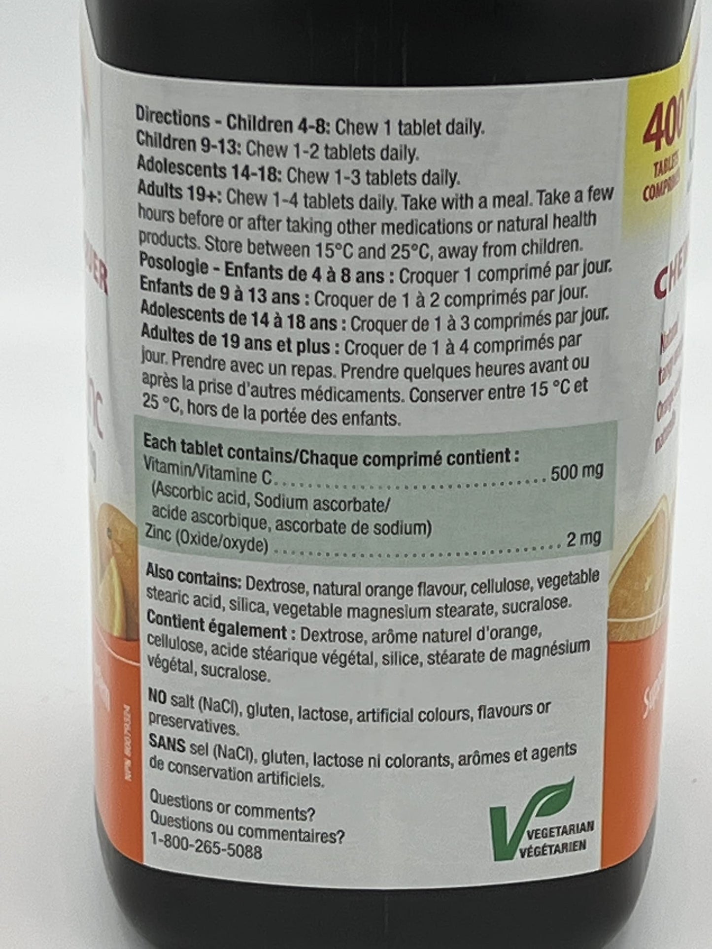 Jamieson Chewable Vitamin C + Zinc 500mg Tablet, Natural Tangy Orange, 1 Tablet