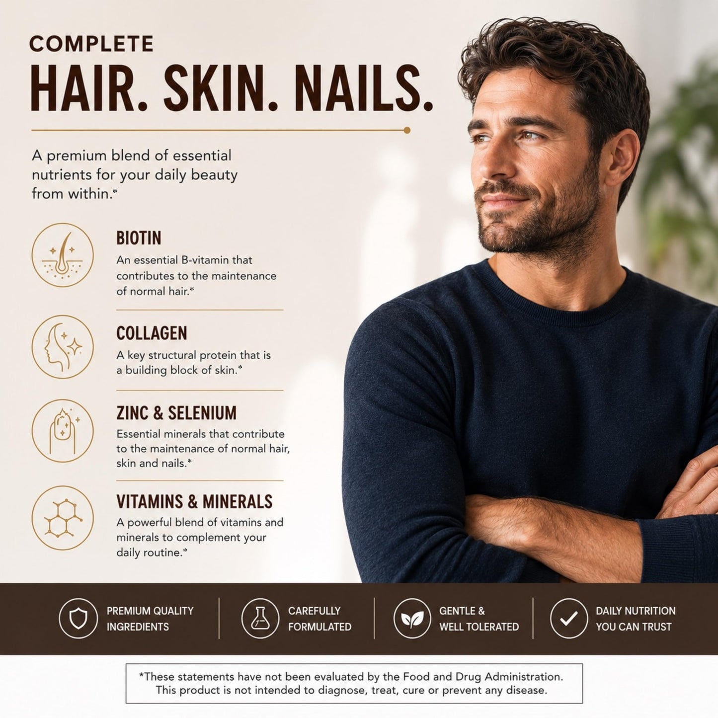 STORM VITALS Hair, Skin & Nails High-Potency Formula with Biotin, B-Complex, Hyaluronic Acid, Zinc, Selenium & Collagen, 30 Tablets