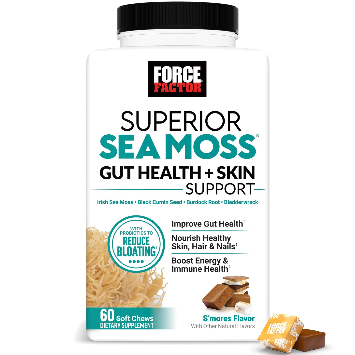 Force Factor Superior Sea Moss Gut Health + Skin Support Soft Chews, 60 Count