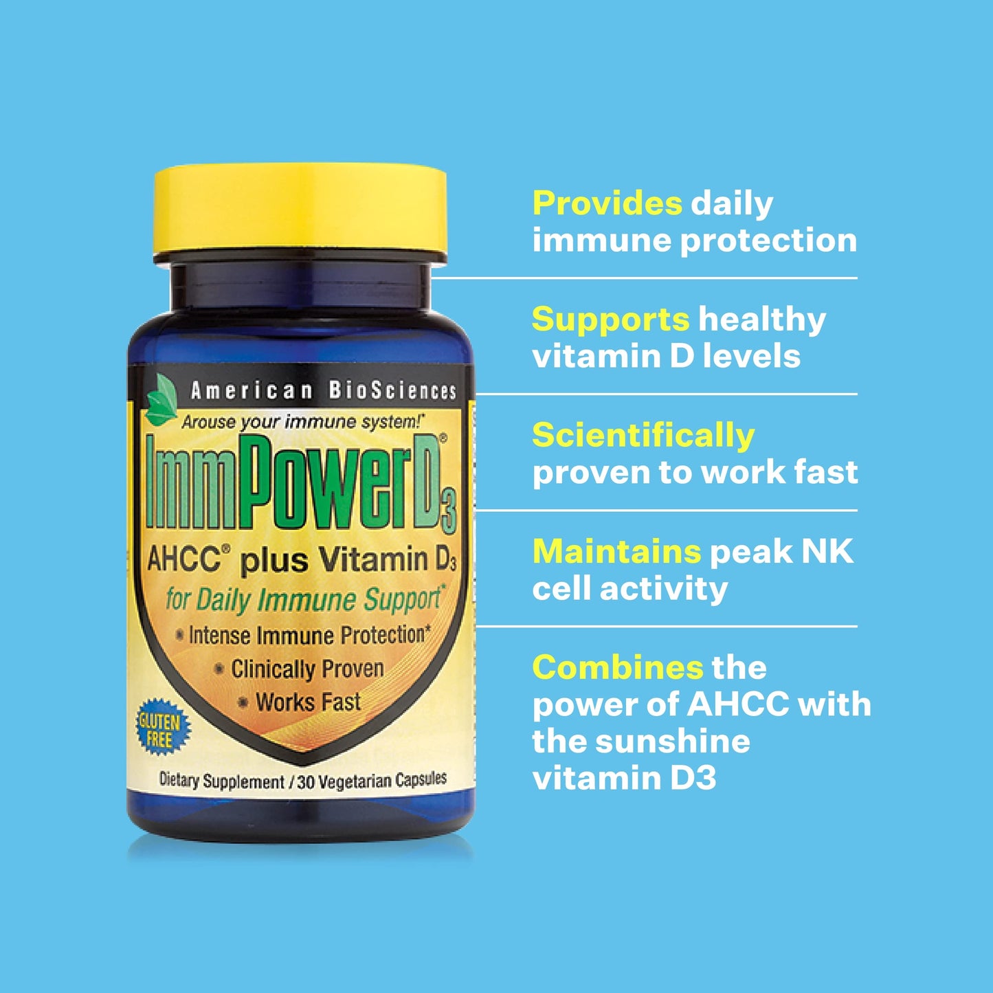 American BioSciences ImmpowerD3 AHCC + Vitamin D3 Capsules, 30 Count