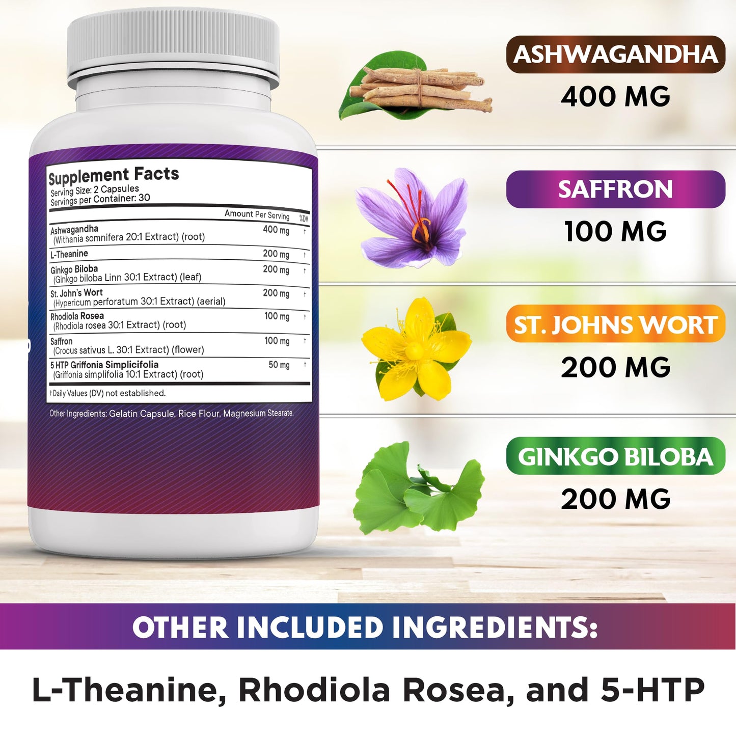 NEW AGE Saffron Supplements with Ashwagandha Capsules, 60 Count