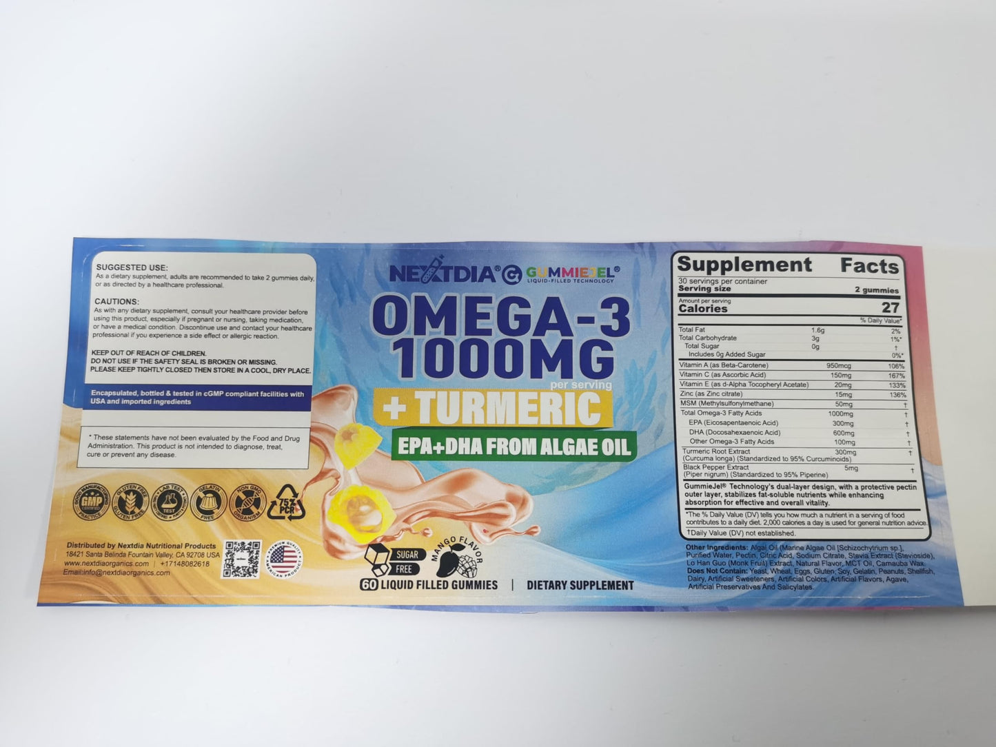 Nextdia Omega-3 + Turmeric, Vitamin B Complex Gummies 180 Count