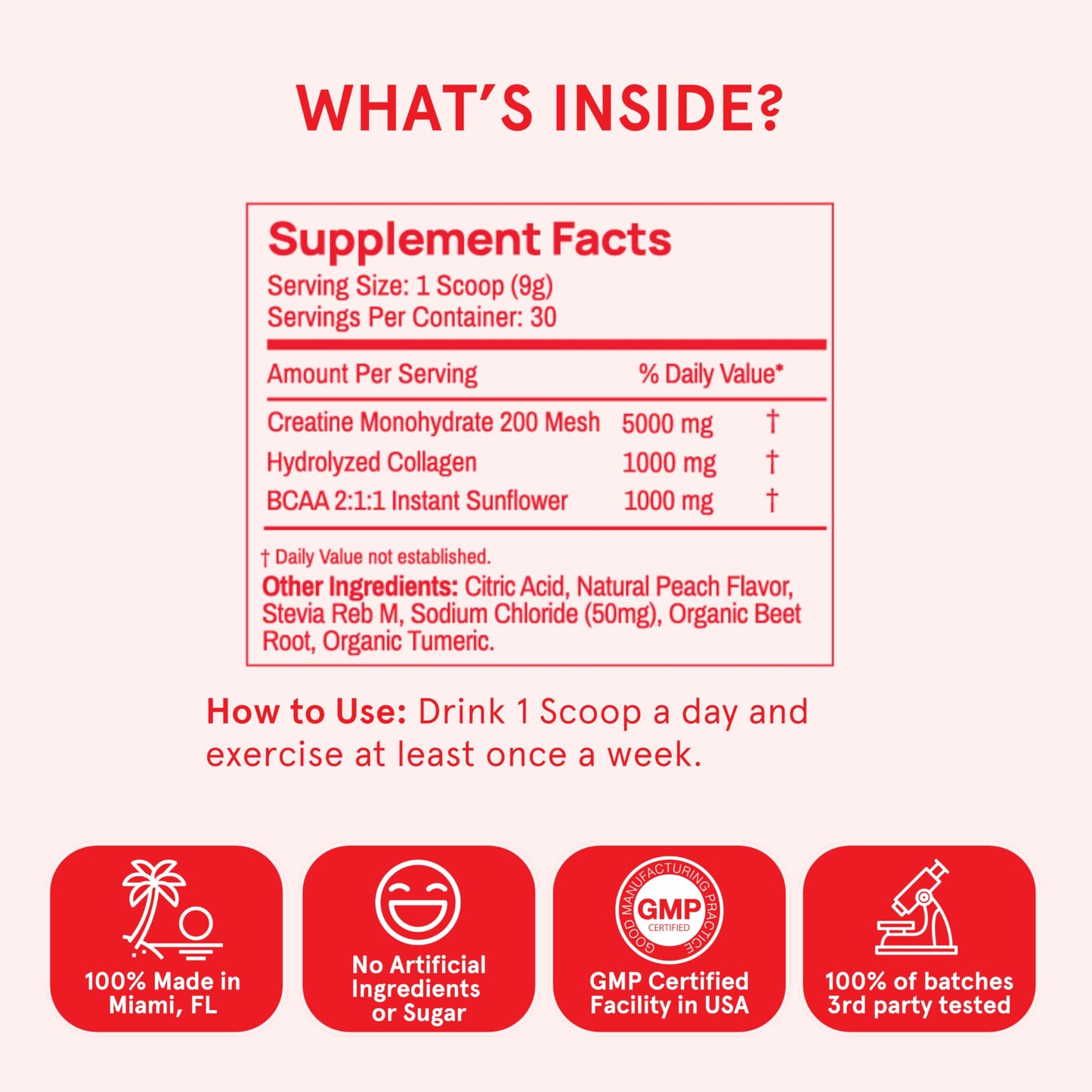Peach Perfect Creatine for Women – Micronized Creatine Monohydrate Powder with BCAA & Collagen for Glute Strength Support, Boosts Energy, Focus, Strength, and Endurance, 9.5 oz
