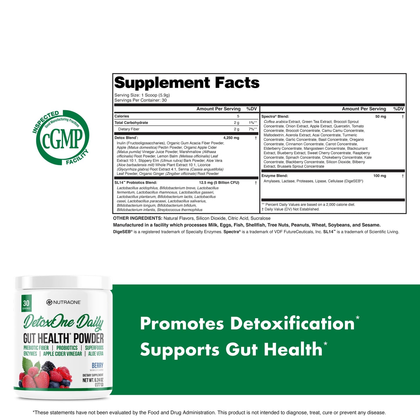 NutraOne DetoxOne Daily Gut Health Powder 6.2435