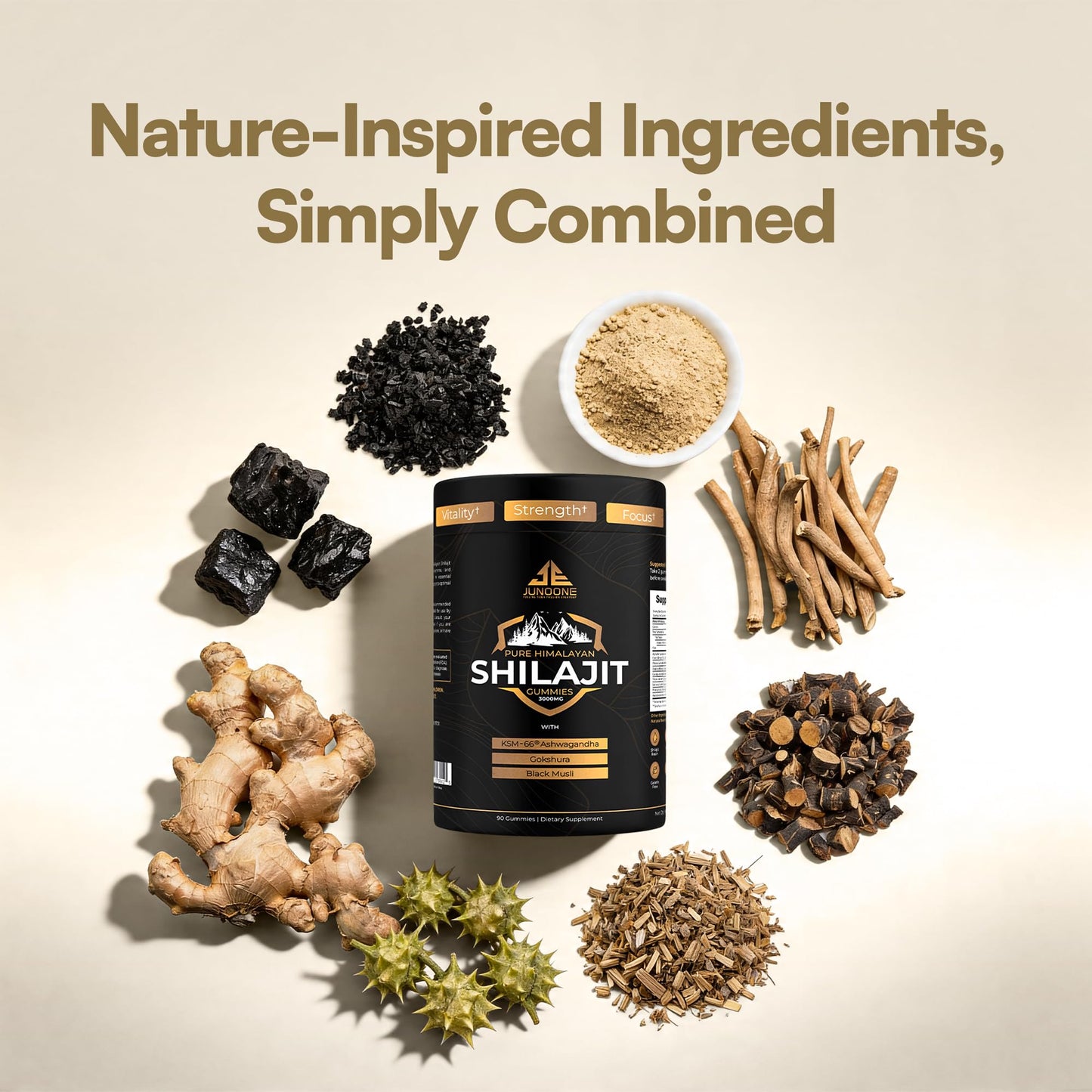 Junoone Pure Himalayan Shilajit Gummies with Ashwagandha, Fulvic Acid & Trace Mineral Supplement, 90 Count