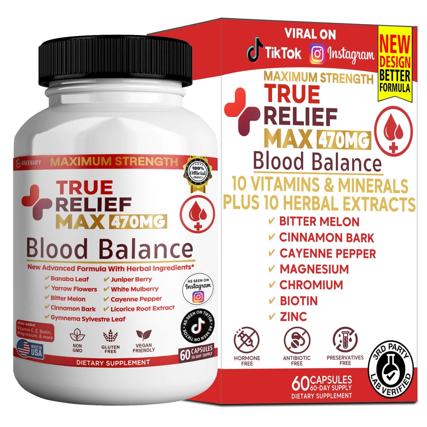 GREENVIFY True Relief Max Blood Balance Support Veggie Capsules, 60 Capsules
