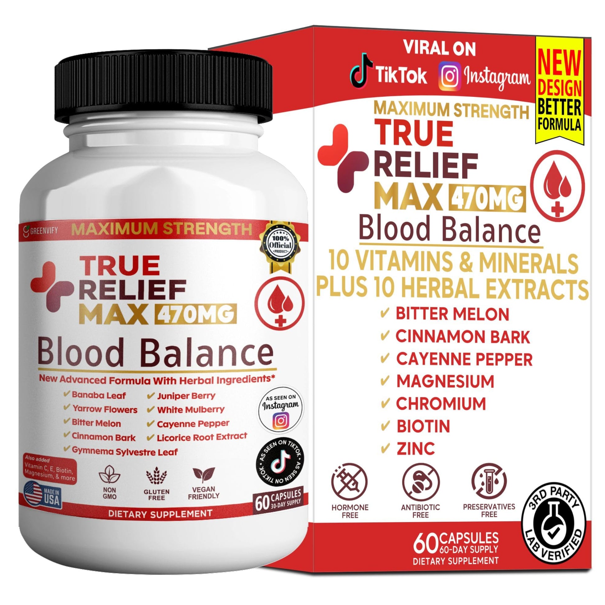 GREENVIFY True Relief Max Blood Balance Support Veggie Capsules, 60 Capsules