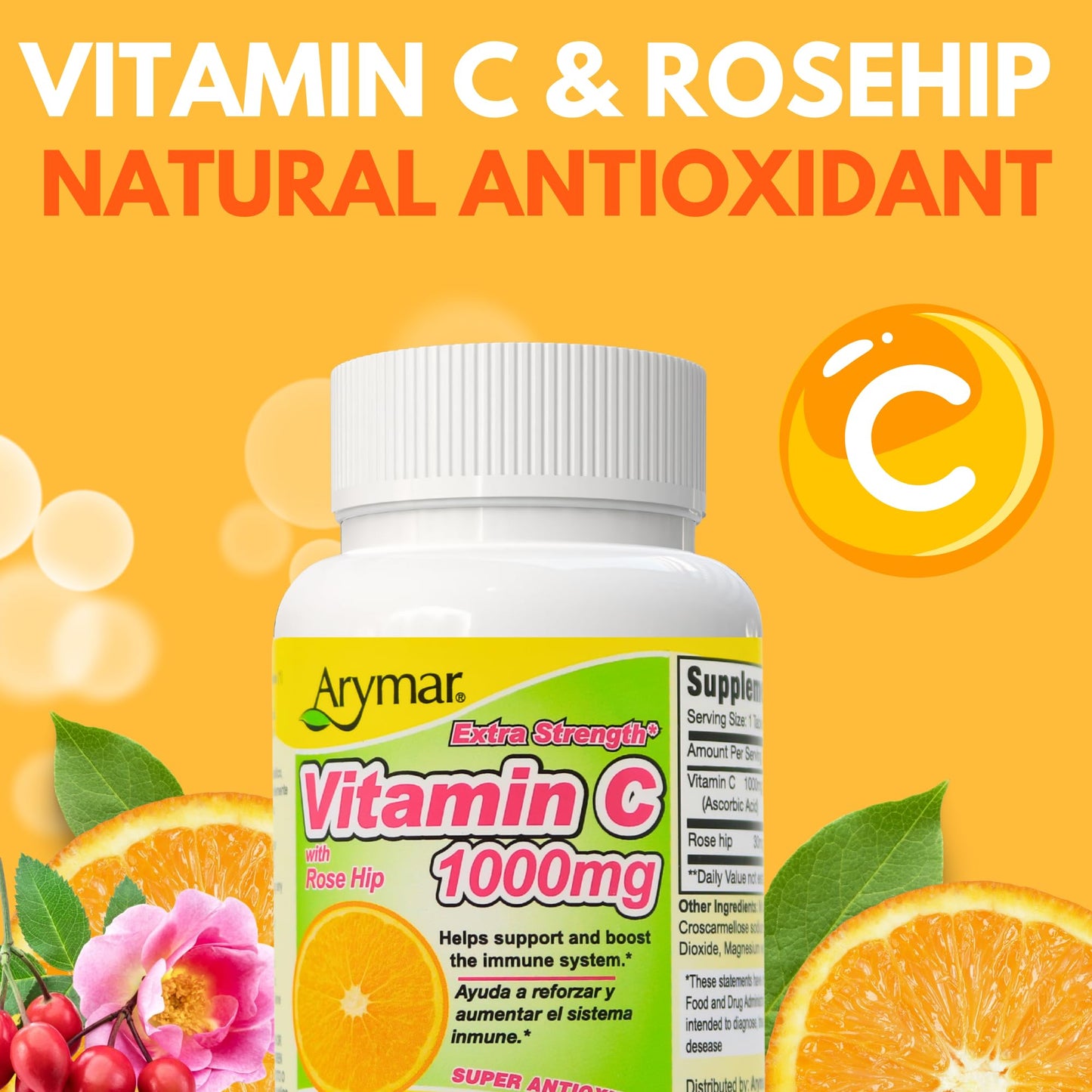 Arymar Vitamin C 1000 mg with Rosehip Extract 30 mg Tablet, 60 Tablets