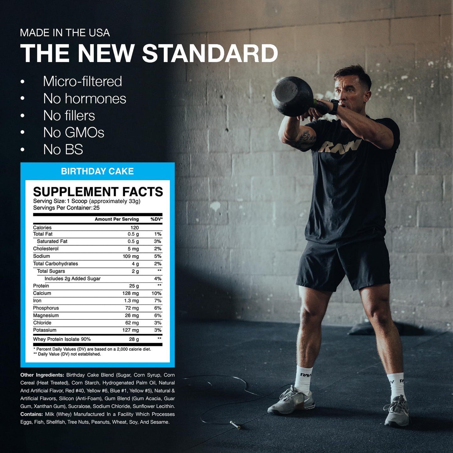 RAW Whey Isolate Protein Powder Birthday Cake, 25 Servings