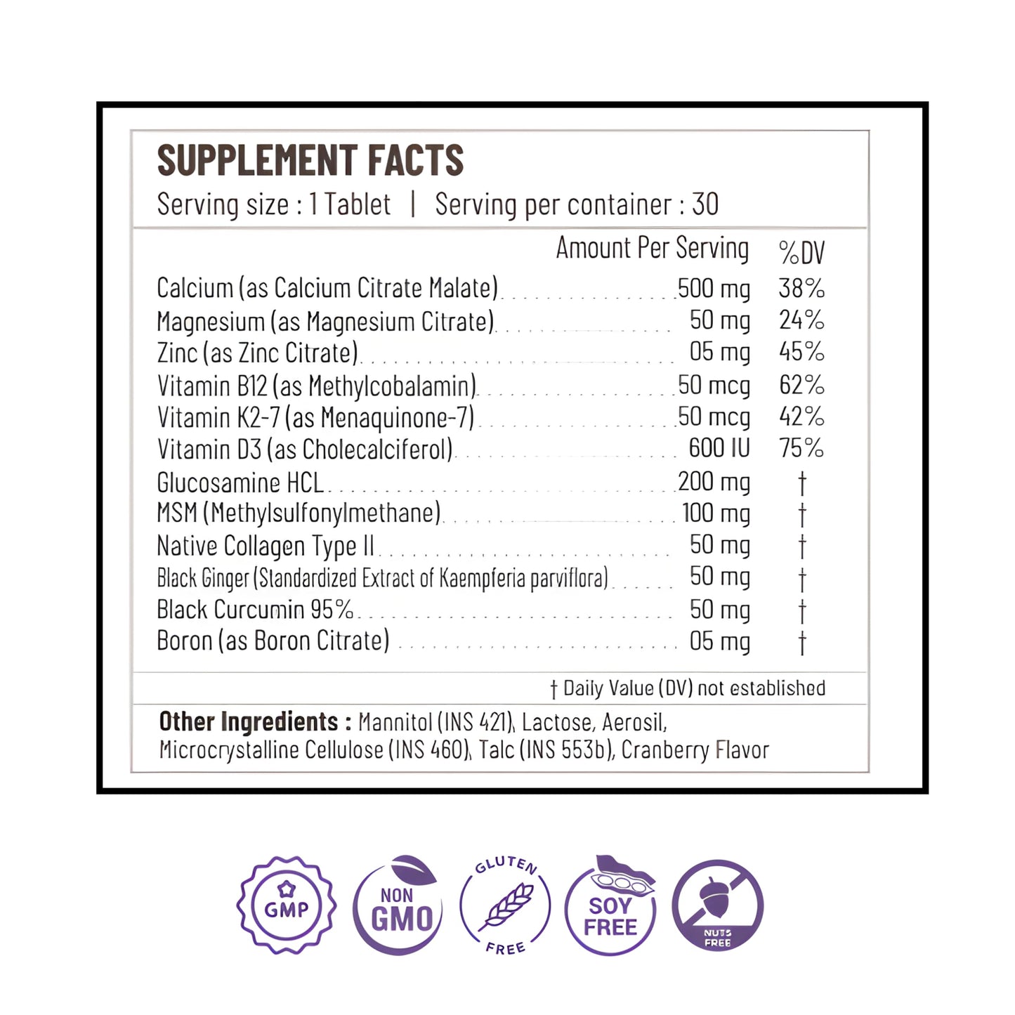 Onpharno 12-in-1 Calcium & Collagen Supplement – Glucosamine, MSM, D3, K2-7, B12, Magnesium – 30 Tablets