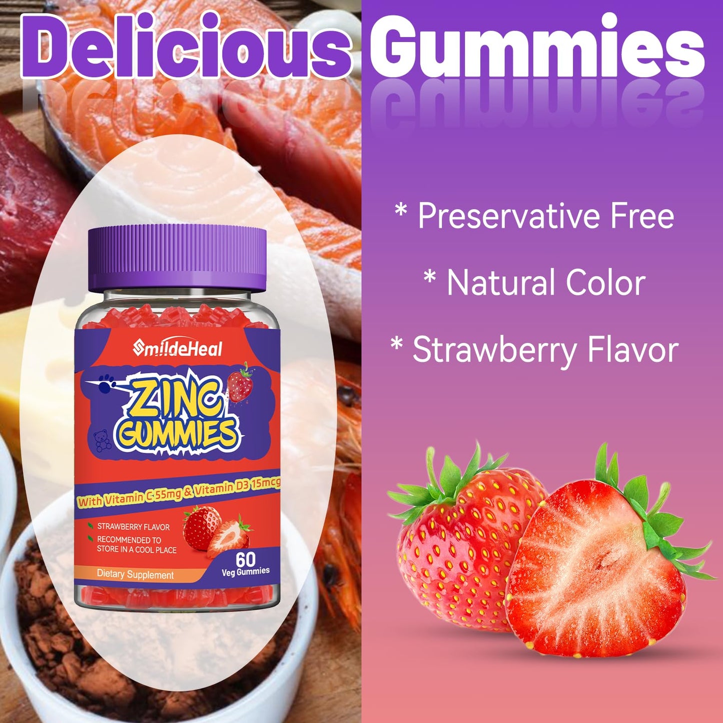 SmildeHeal Zinc Gummies, 60 Count